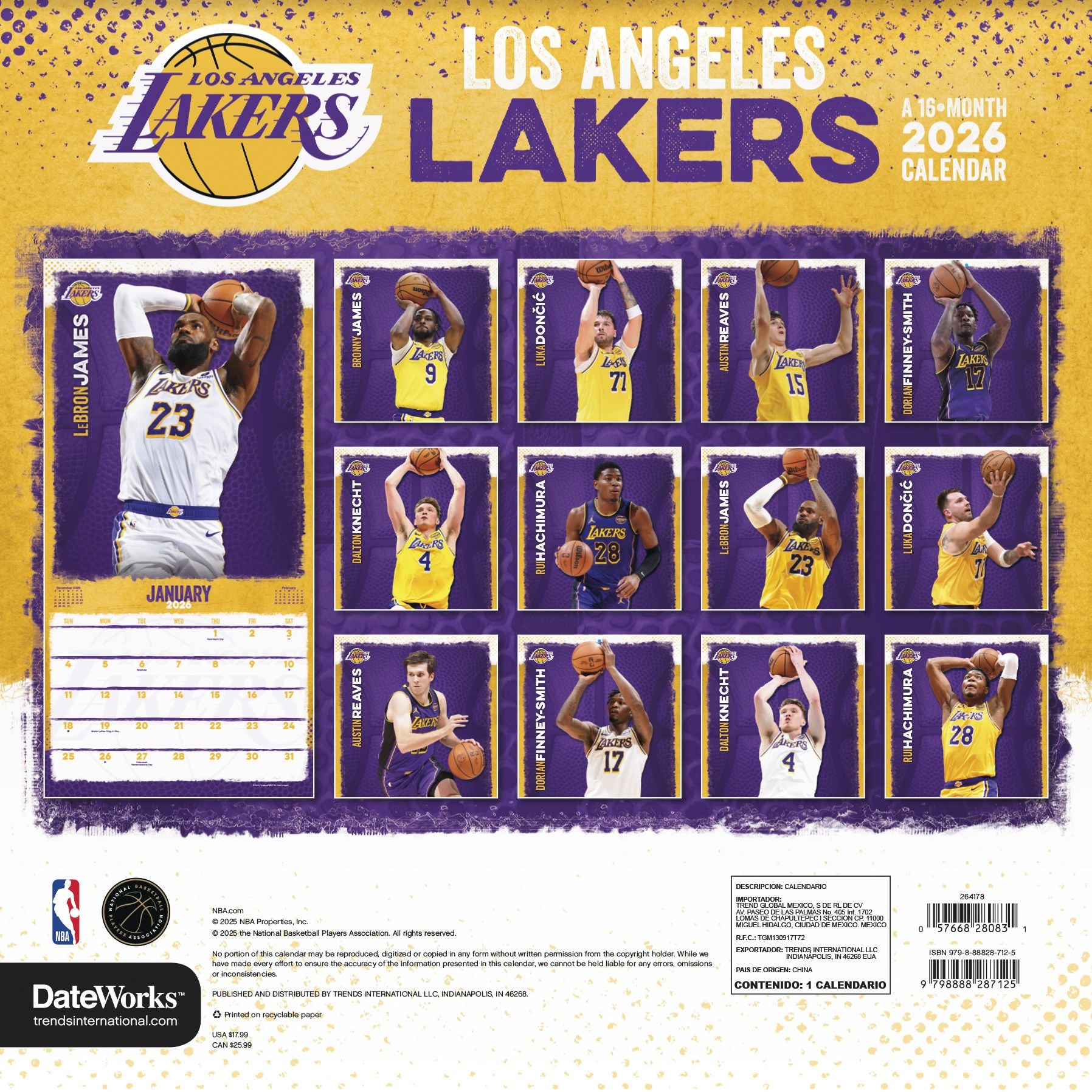 2026 NBA Los Angeles Lakers Wall Calendar