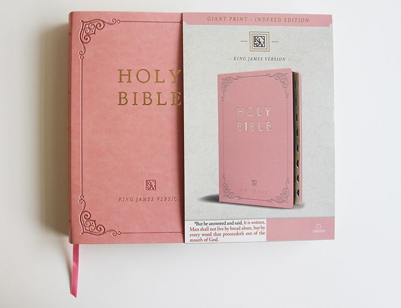 KJV Holy Bible, Giant Print Thinline Large format, Pink Premium Imitation Leather with Ribbon Marker, Red Letter, and Thumb Index