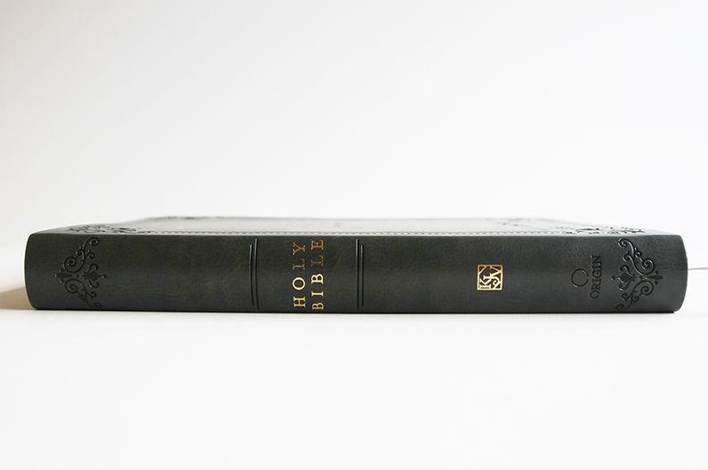 KJV Holy Bible, Giant Print Thinline Edition, Large Format, Gray Premium Imitation Leather, Red Letter, Thumb Index, Ribbon Marker