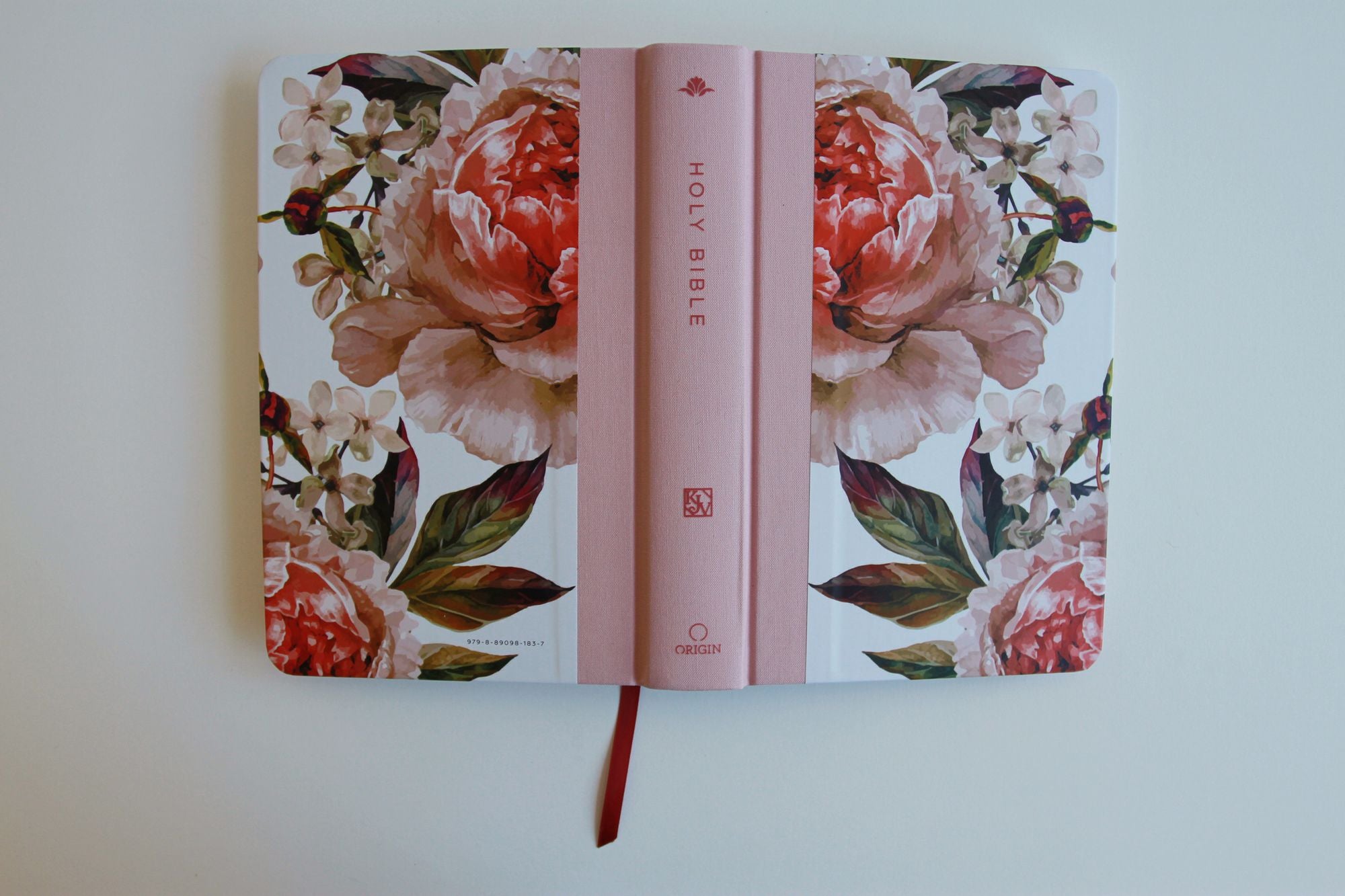 KJV Holy Bible, Large Print Medium Format, Pink Cloth Hardcover with Floral Design, Ribbon Marker, Red Letter
