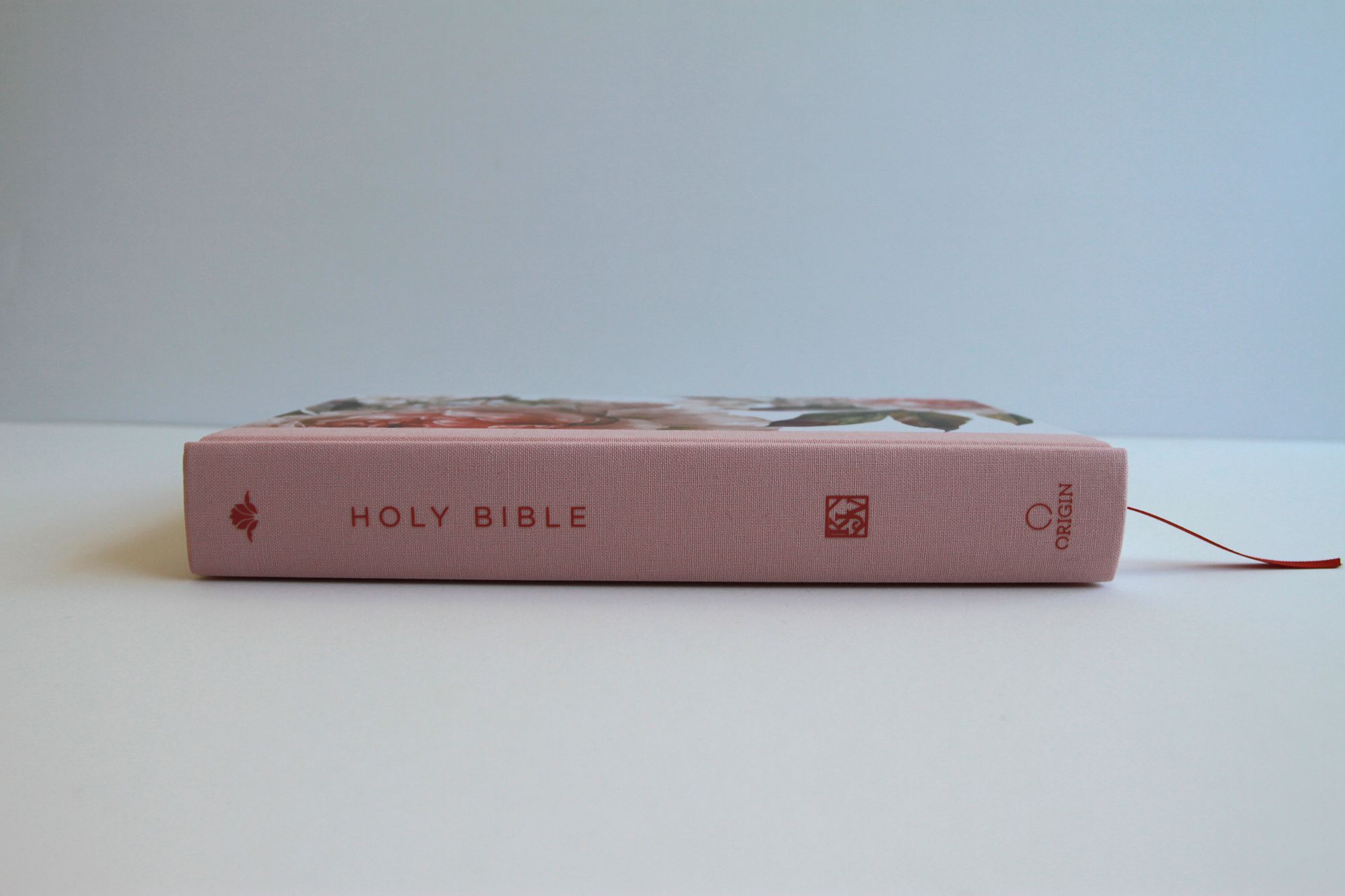 KJV Holy Bible, Large Print Medium Format, Pink Cloth Hardcover with Floral Design, Ribbon Marker, Red Letter