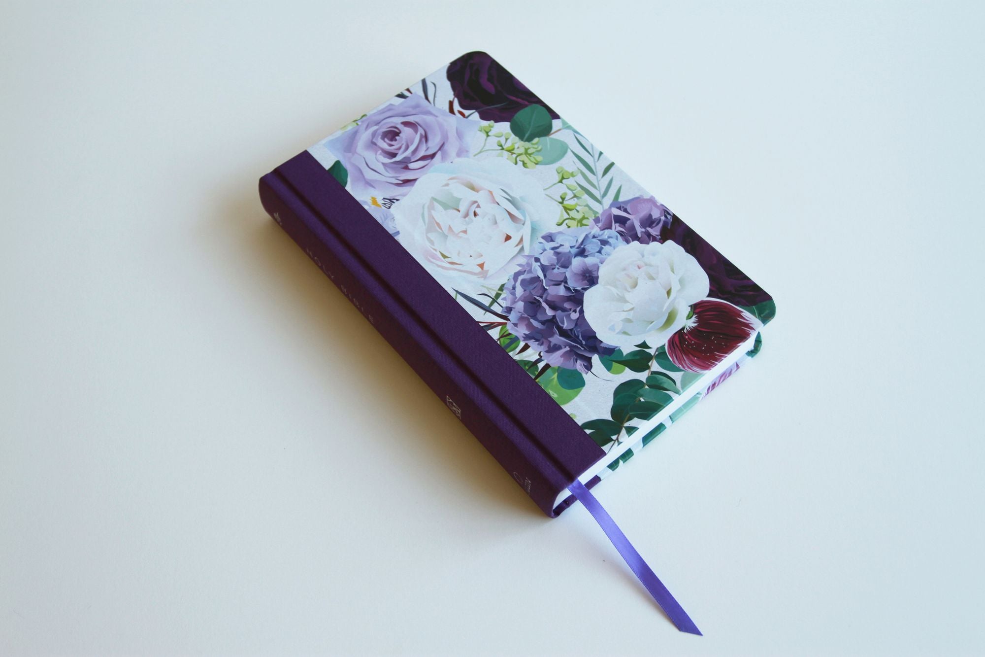 KJV Holy Bible, Large Print Medium Format, Purple Cloth Hardcover with Floral Design, Ribbon Marker, Red Letter