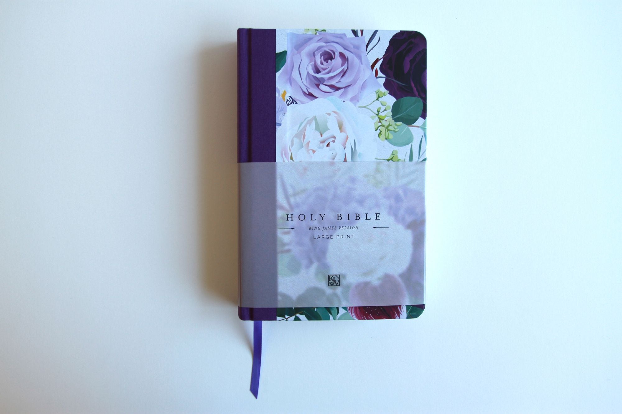 KJV Holy Bible, Large Print Medium Format, Purple Cloth Hardcover with Floral Design, Ribbon Marker, Red Letter