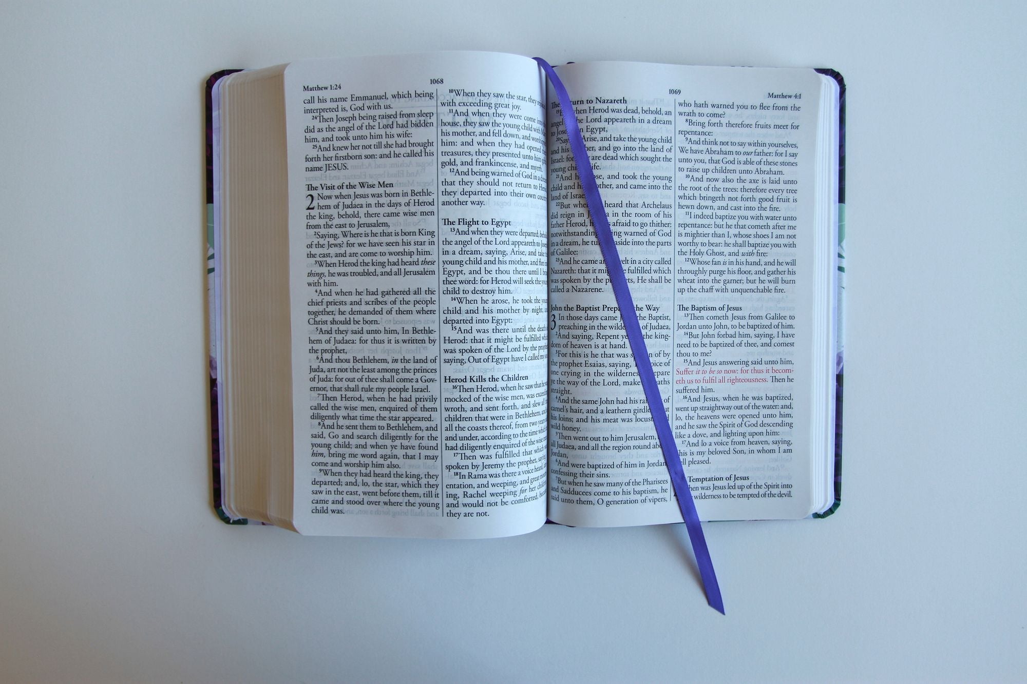 KJV Holy Bible, Large Print Medium Format, Purple Cloth Hardcover with Floral Design, Ribbon Marker, Red Letter