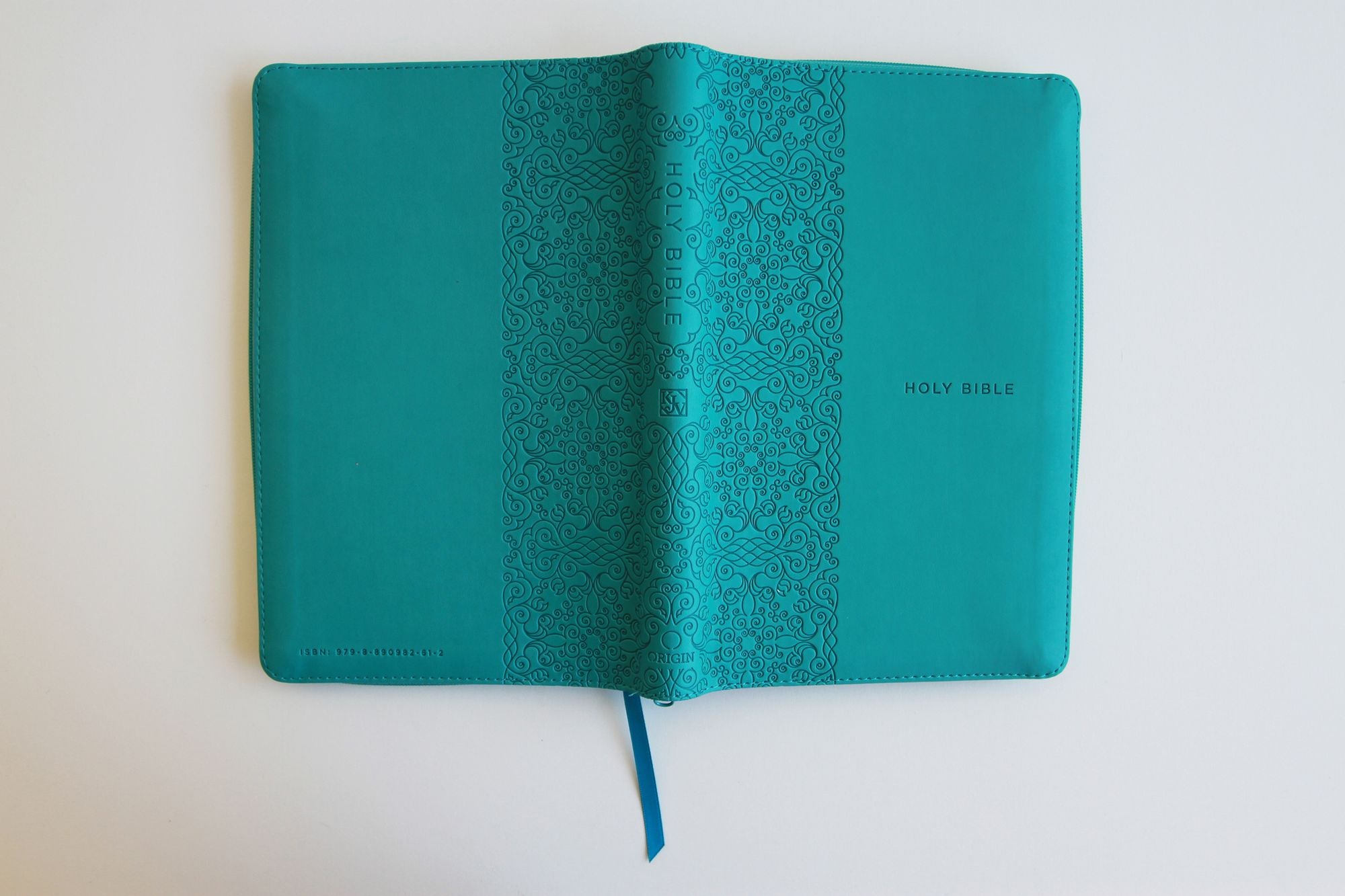 KJV Holy Bible, Large Print Handy Size, Aquamarine Premium Imitation Leather w/Ribbon Marker, Red Letter, Zipper