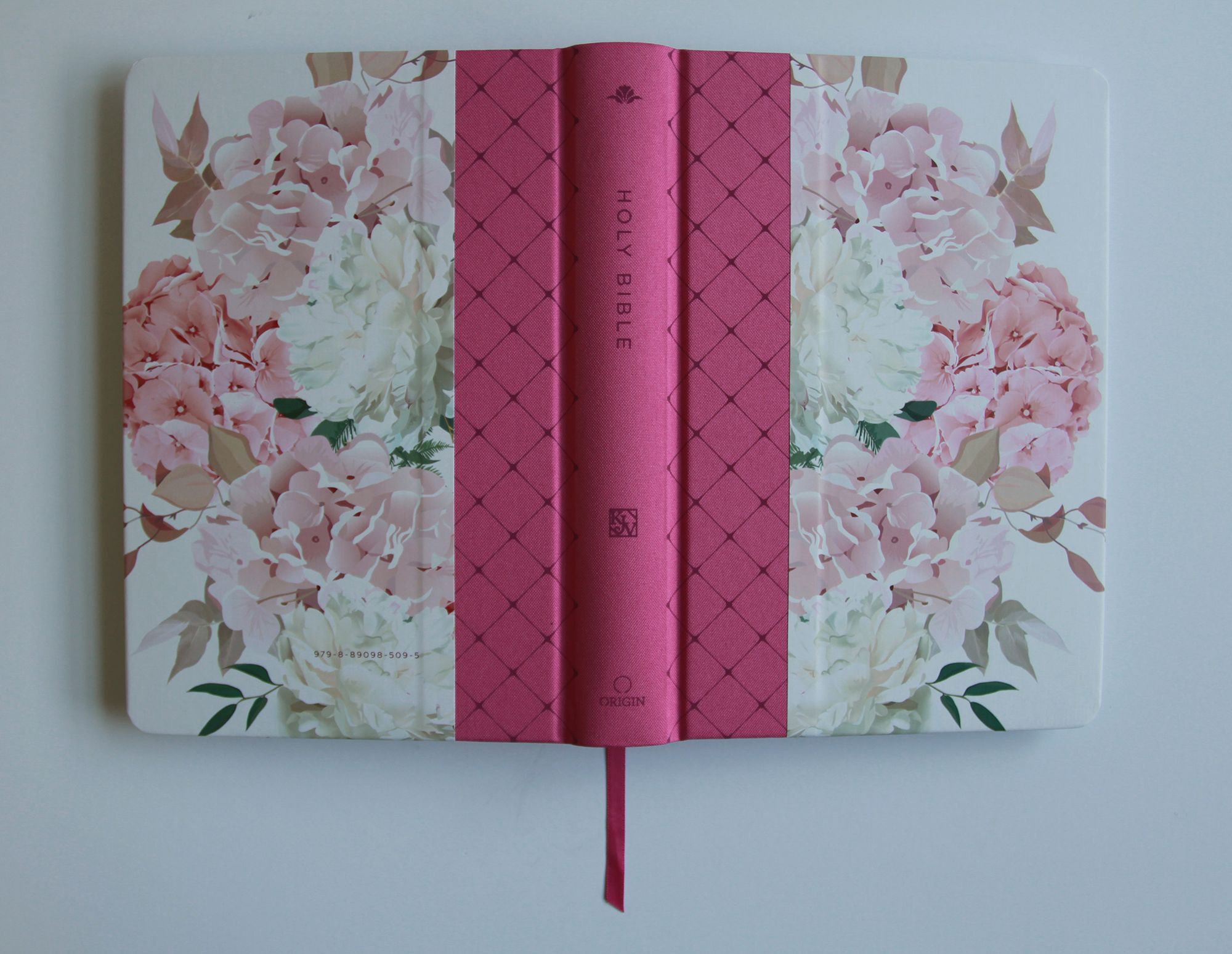 KJV Holy Bible, Giant Print Large Format, Hardcover pink floral design with cloth with Ribbon Marker, Red Letter, and Thumb Index