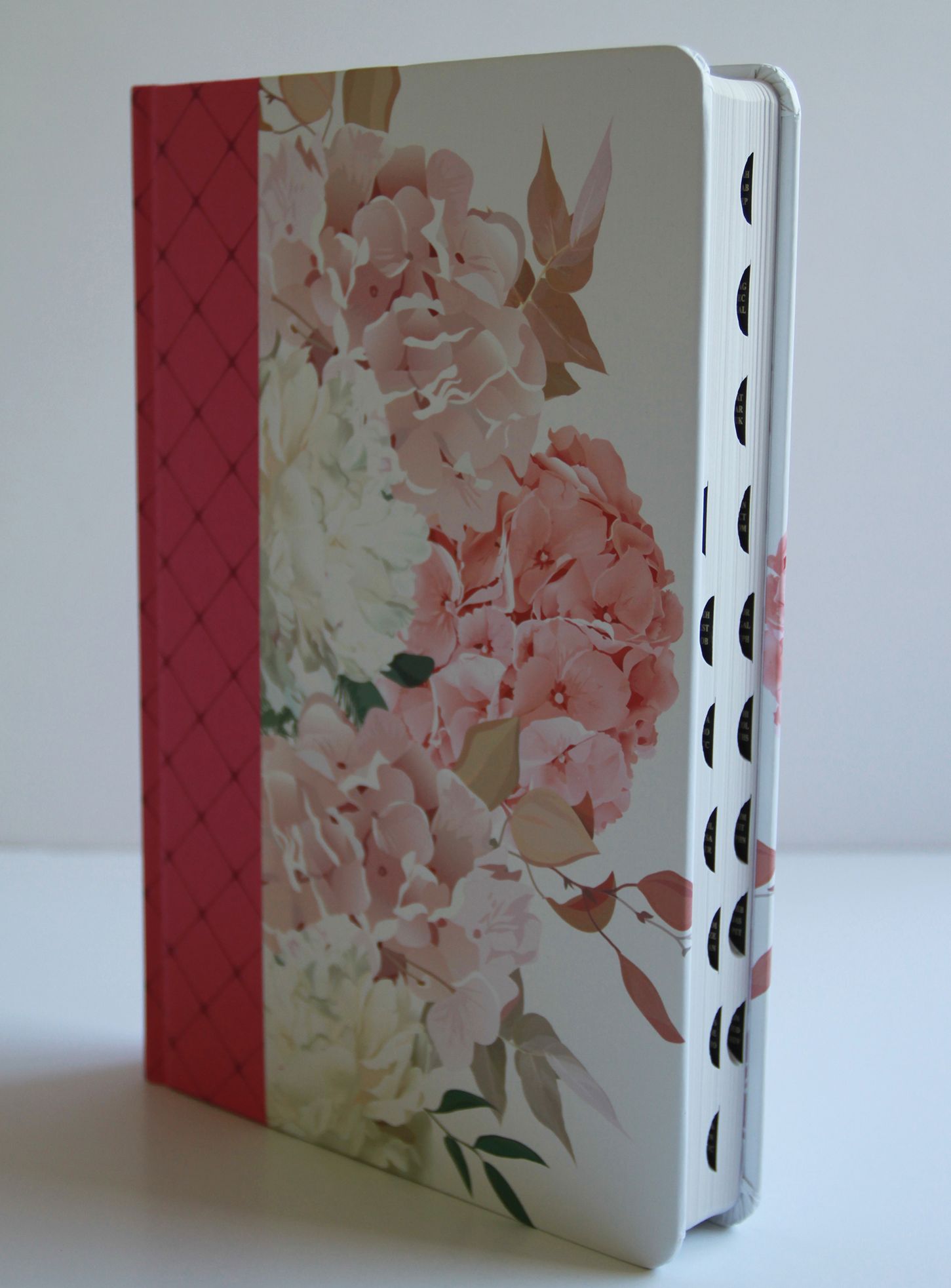 KJV Holy Bible, Giant Print Large Format, Hardcover pink floral design with cloth with Ribbon Marker, Red Letter, and Thumb Index