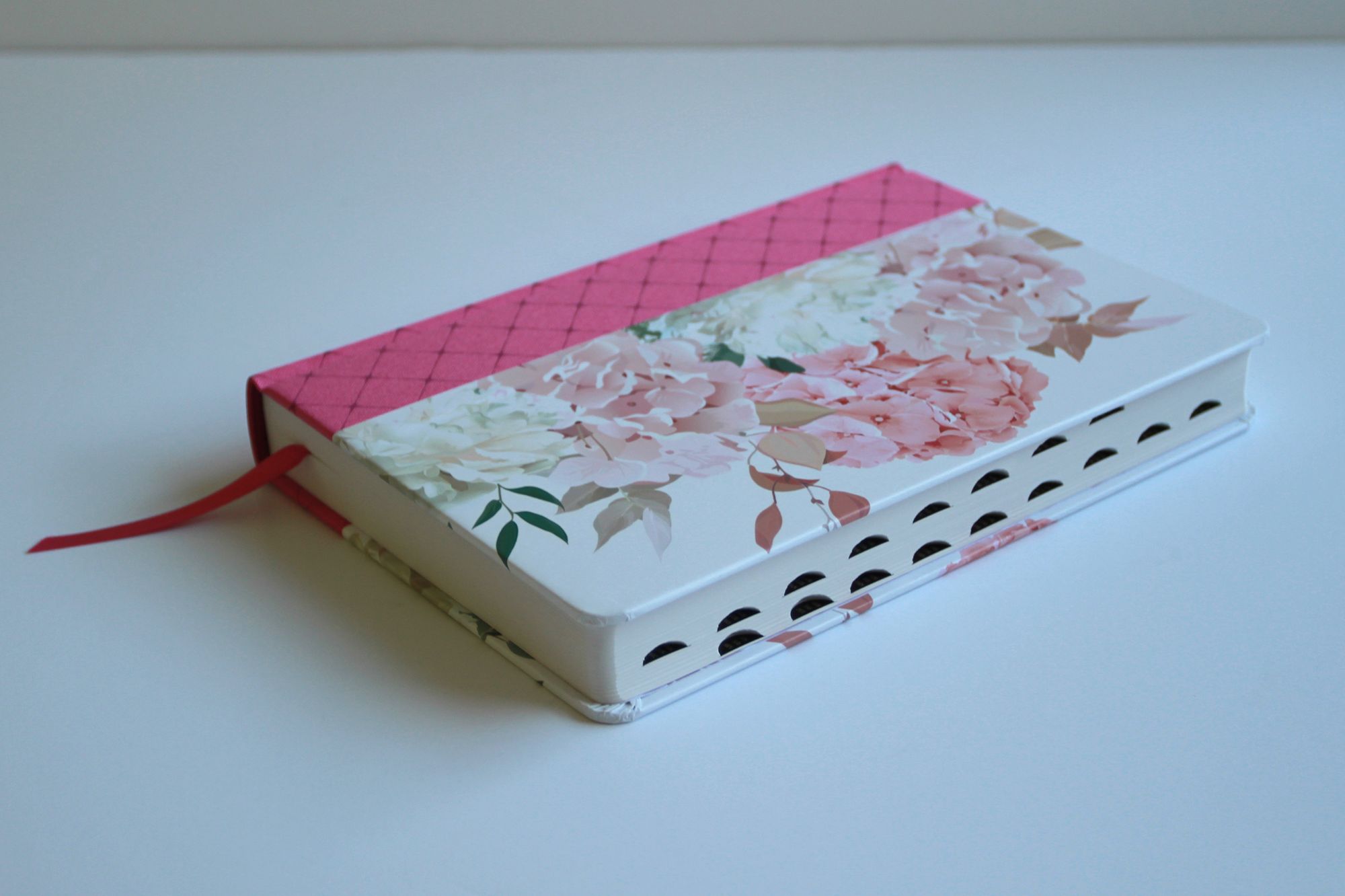 KJV Holy Bible, Giant Print Large Format, Hardcover pink floral design with cloth with Ribbon Marker, Red Letter, and Thumb Index
