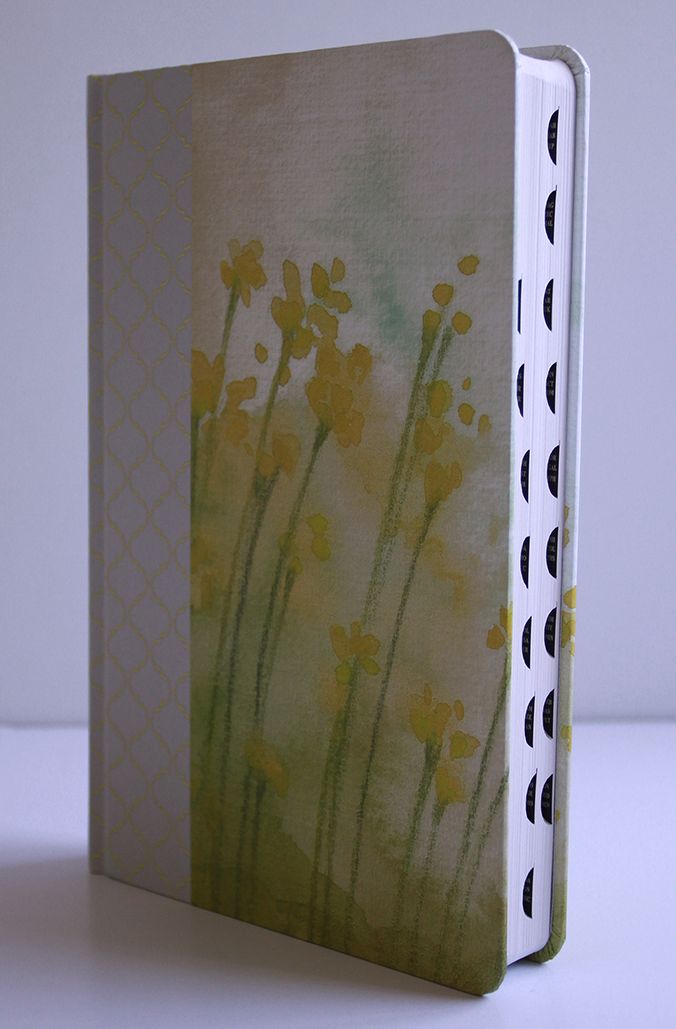 KJV Holy Bible, Giant Print Large Format, Hardcover Yellow floral design with cloth with Ribbon Marker, Red Letter, and Thumb Index
