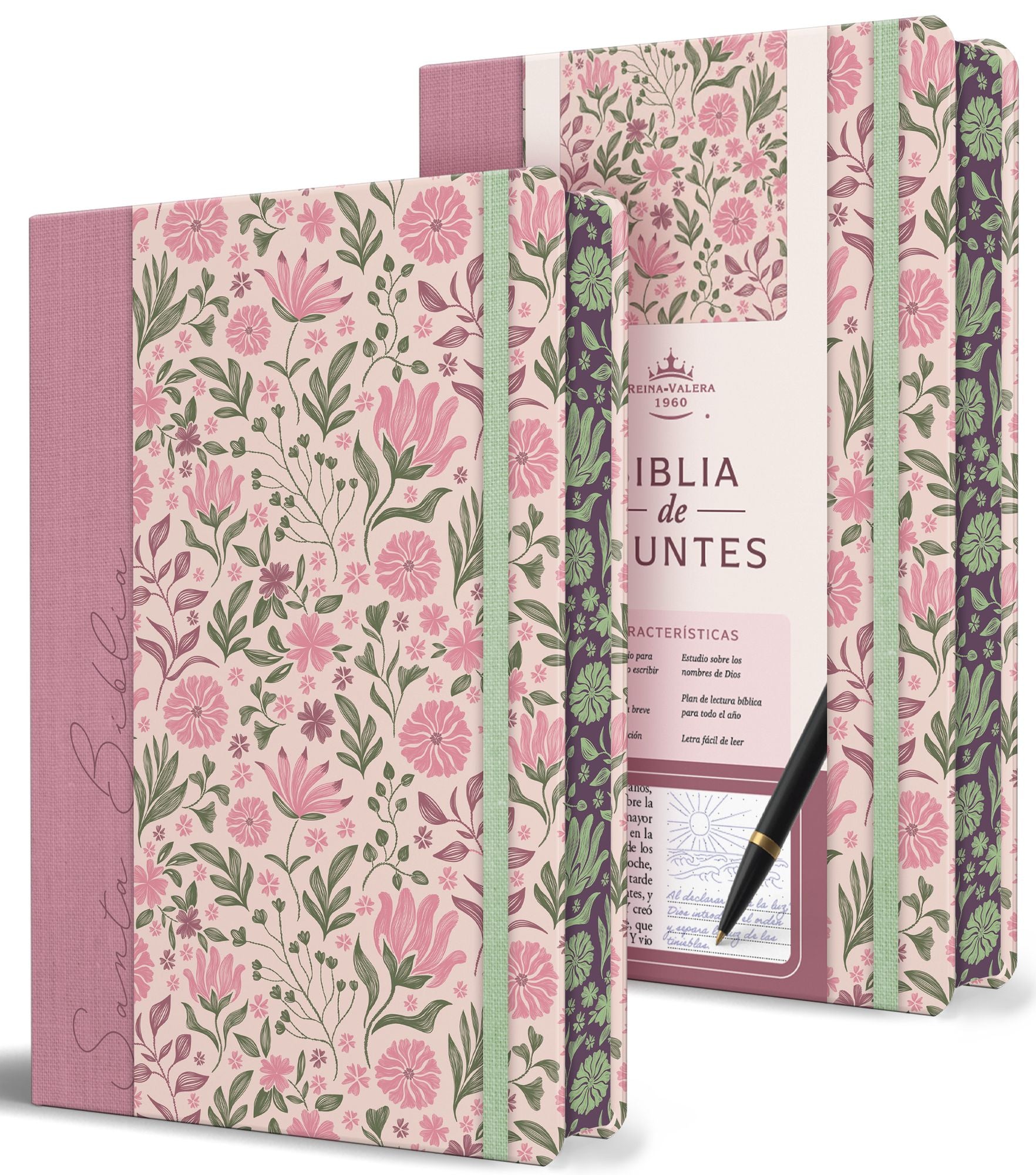 Biblia de Apuntes RVR 1960. Tapa dura, rosada con flores / Spanish Journalling Bible RVR 1960 Hardcover Pink with Flowers