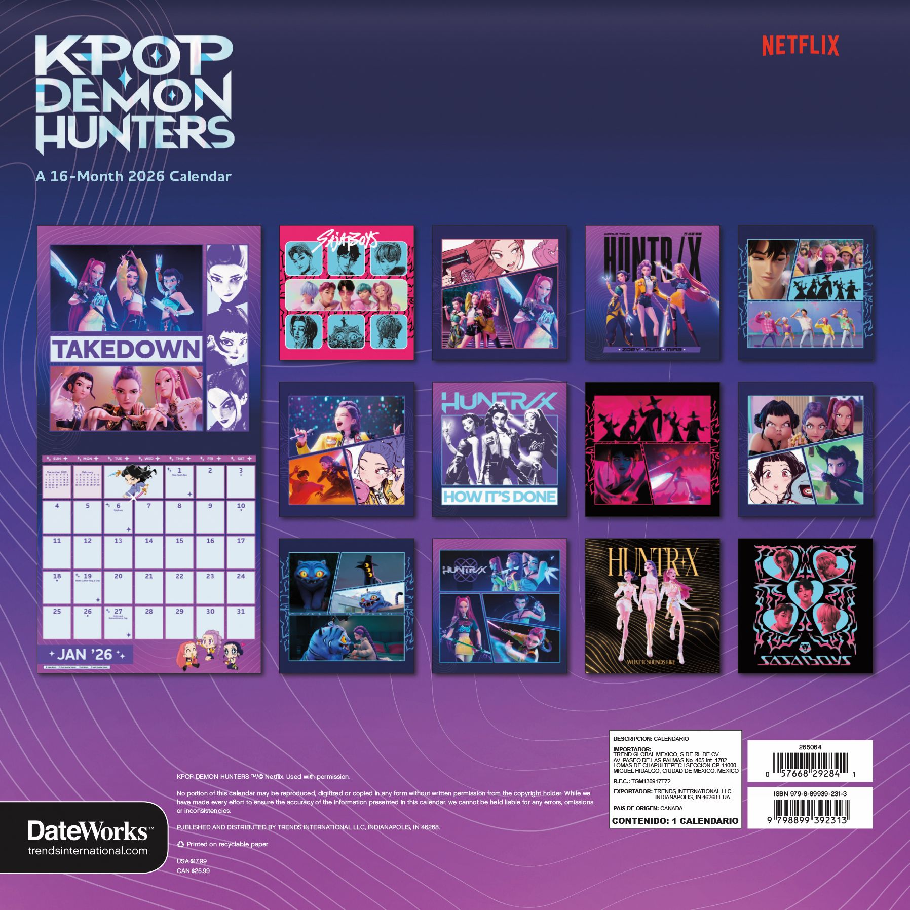 2026 Kpop Demon Hunters Wall Calendar