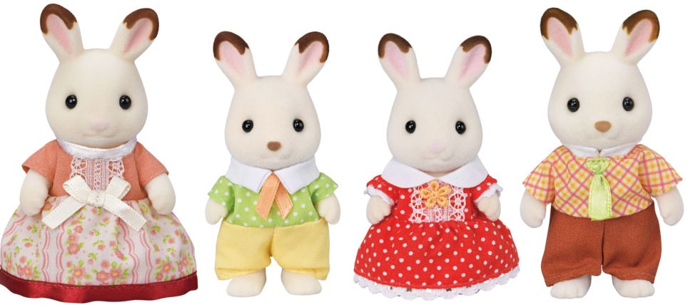 Calico Critters Chocolate Rabbit Family, Set of 4 Collectible Doll Figures