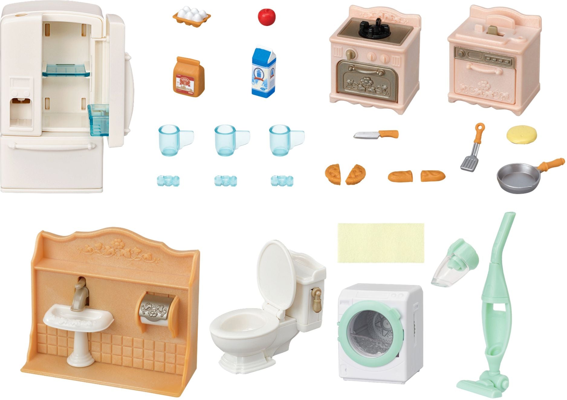 Calico Critters Playful Starter Furniture Set, Dollhouse Furniture Set with Figure and "Working" Appliances