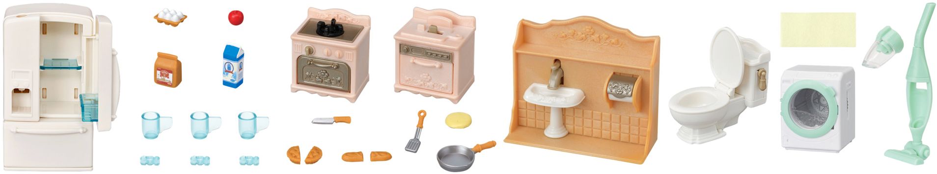Calico Critters Playful Starter Furniture Set, Dollhouse Furniture Set with Figure and "Working" Appliances