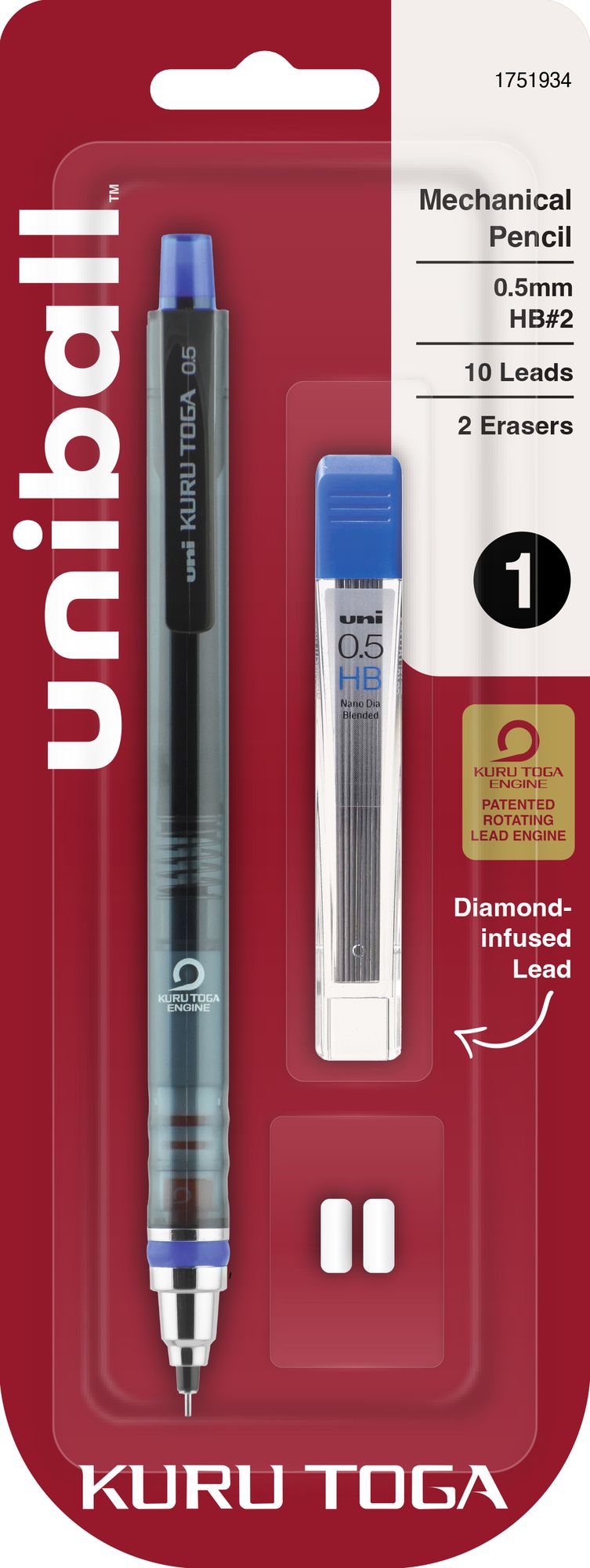 uniball? Kuru Toga Mechanical Pencil Starter Kit, 0.5mm, HB#2, 1pc