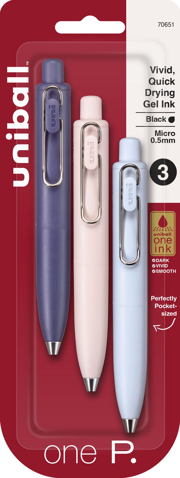 uniball? one P Retractable Gel Pens S/3, Micro Point, Blk, Soda
