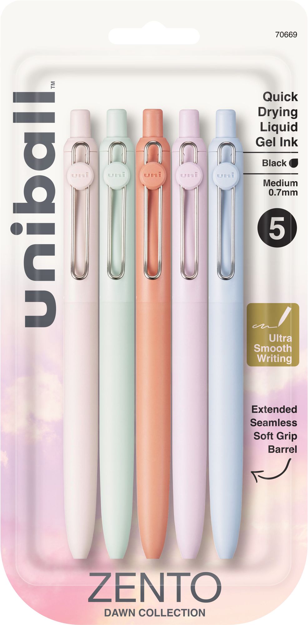 uniball? Zento Liquid Gel RT, Medium Point 0.7mm, Dawn Barrel, Black Ink 5pc