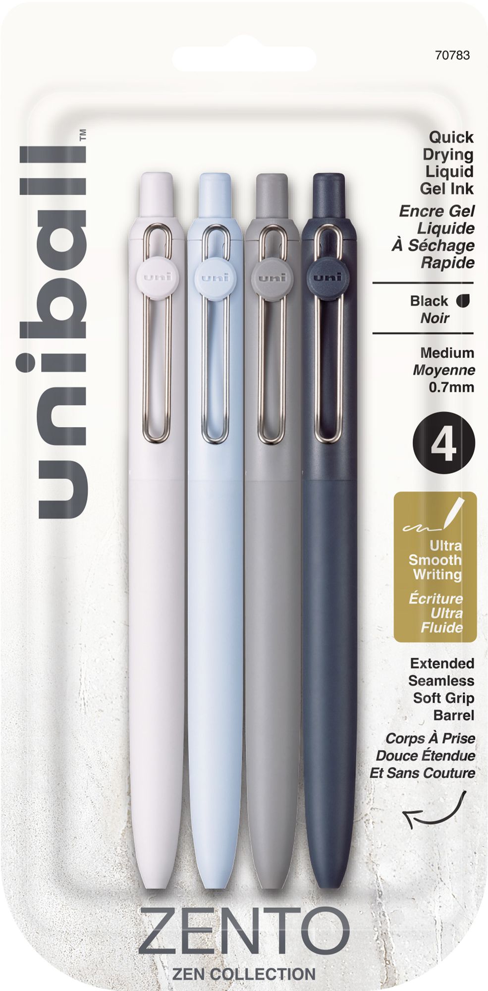 uniball? Zento Liquid Gel RT, Medium Point 0.7mm, Zen Barrel, Black Ink, 4pc