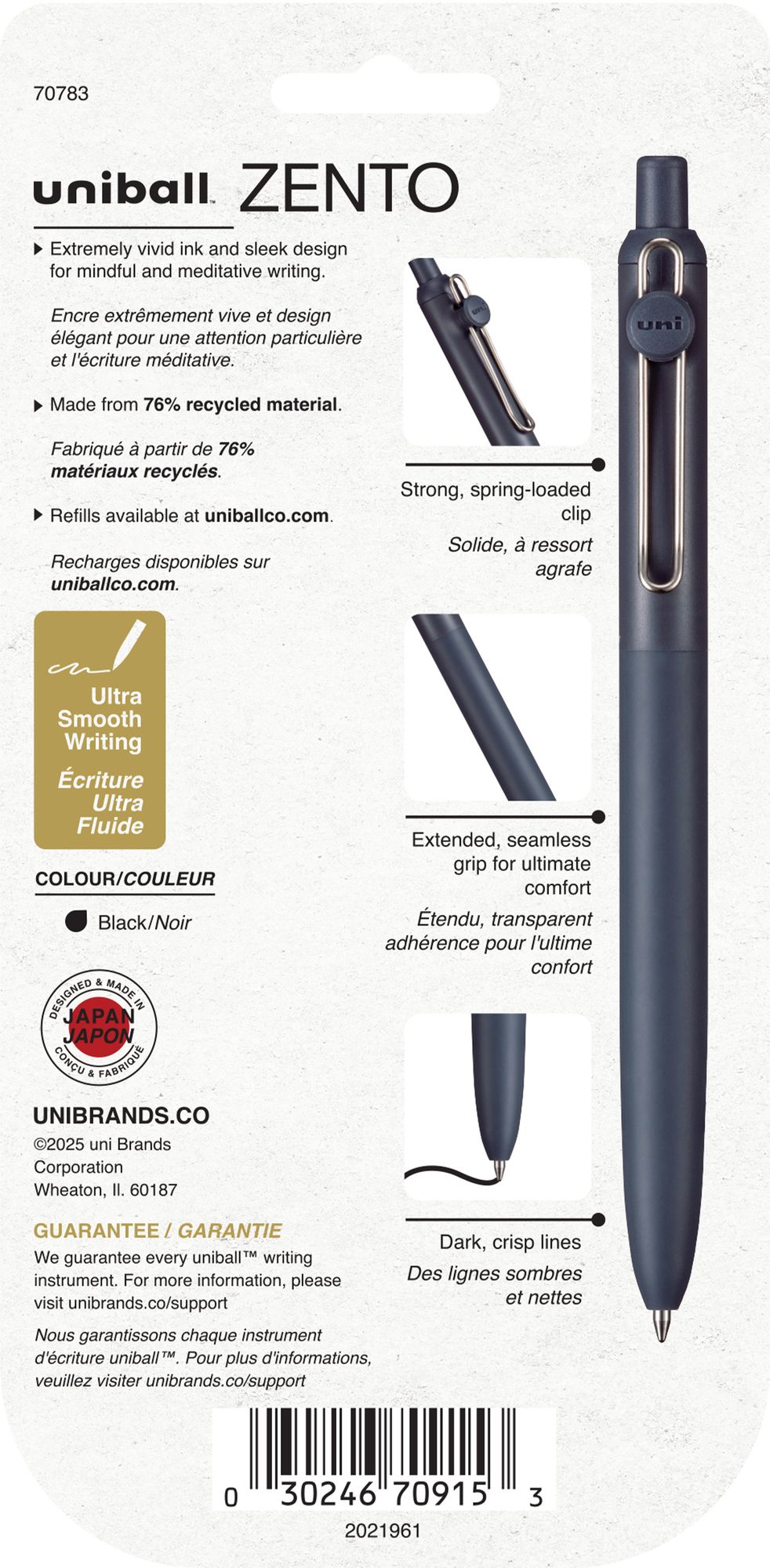 uniball? Zento Liquid Gel RT, Medium Point 0.7mm, Zen Barrel, Black Ink, 4pc