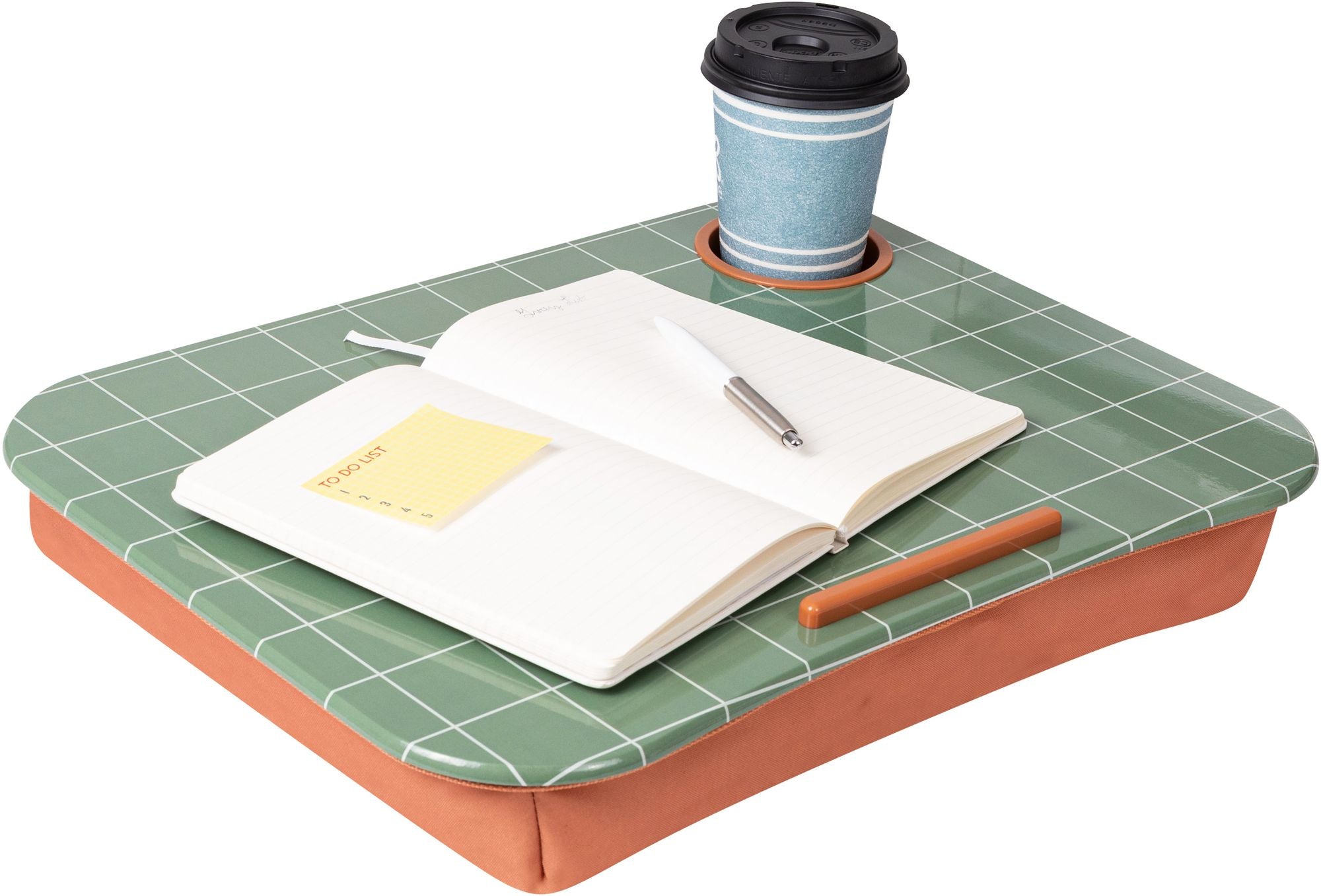 Cup Holder Lap Desk Green Grid