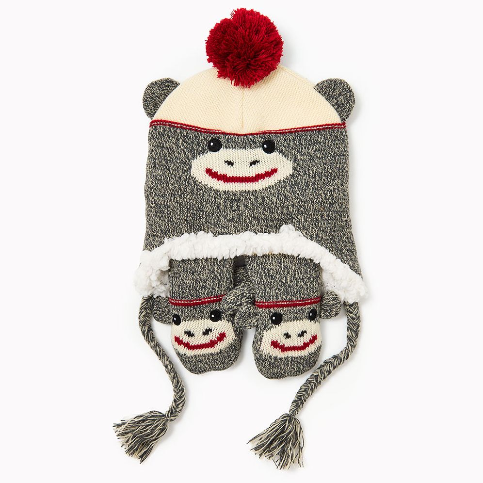 Kids Monkey Hat & Mitt Set