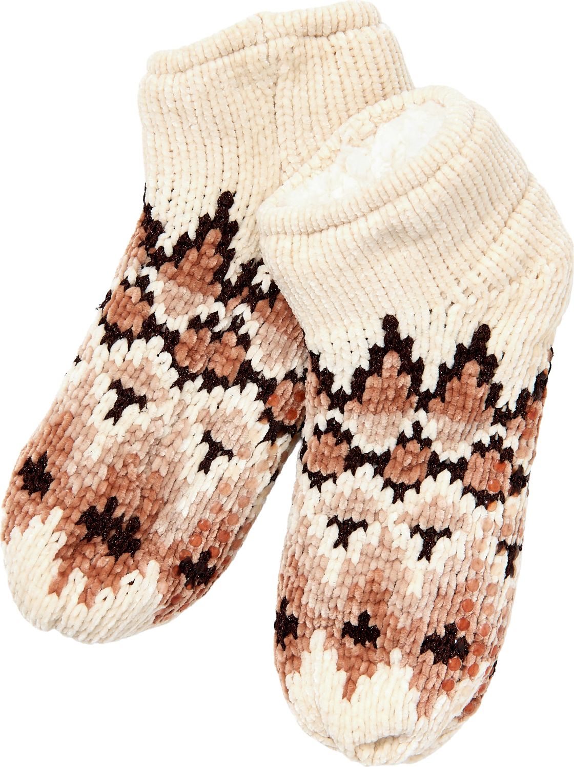 Neutral Fairisle Chenille Bootie Reading Slipper