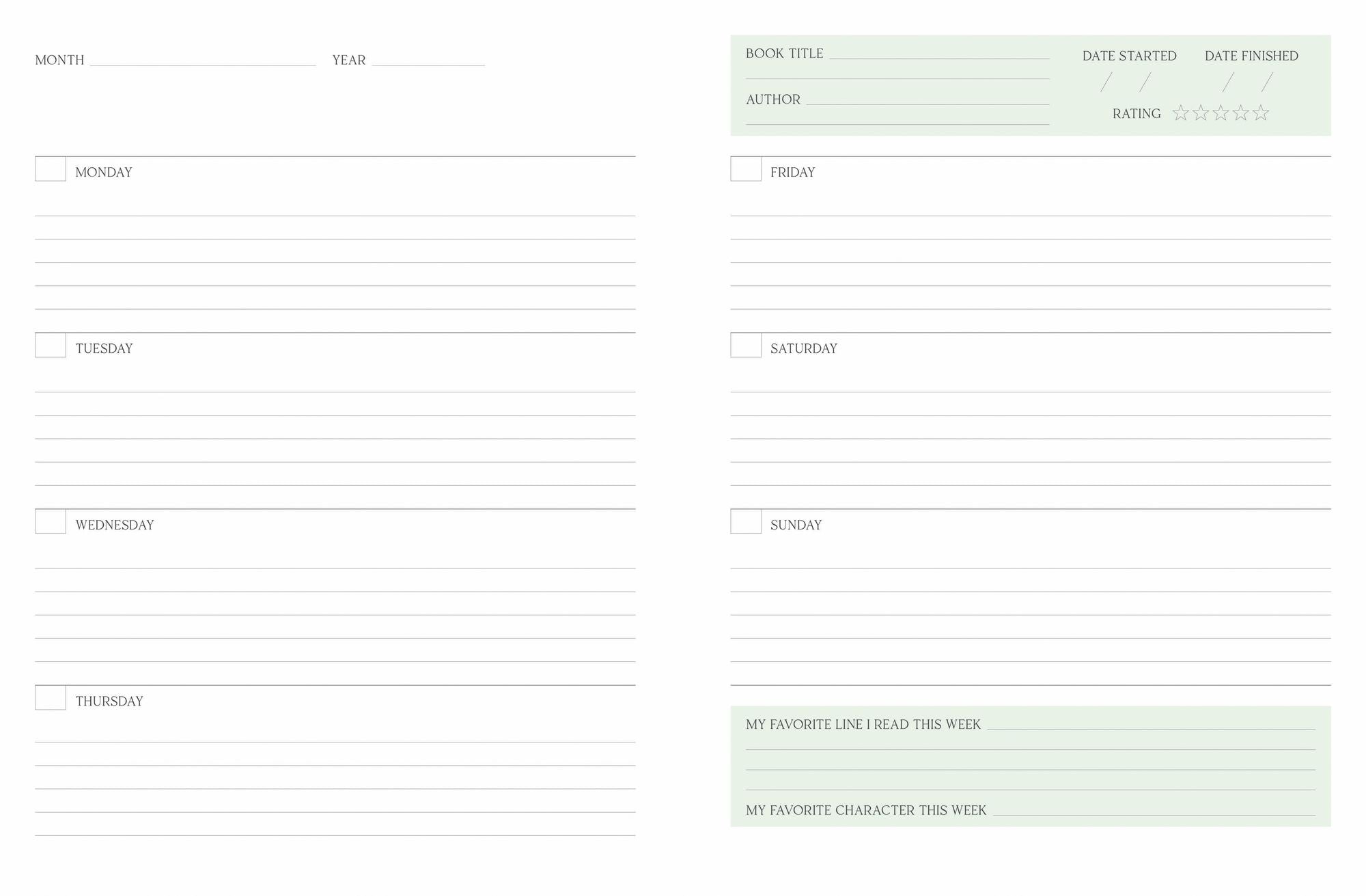 Undated Reading Planner Coffee and Books