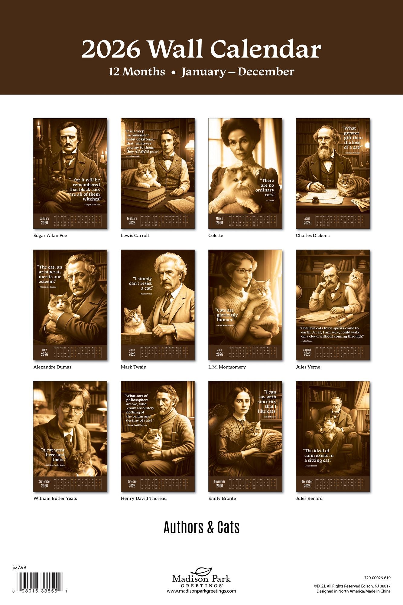 2026 AUTHORS & CATS OVERSIZED WALL CALENDAR - Exclusive