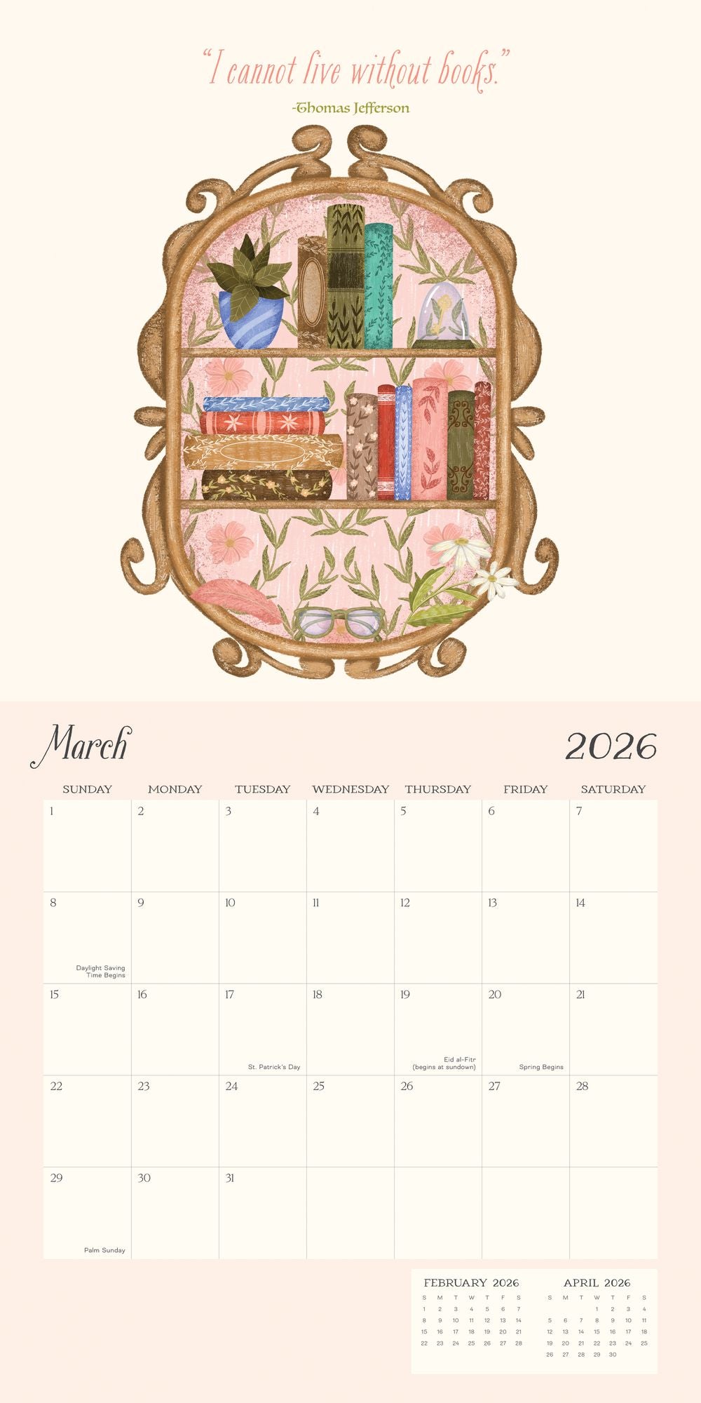 2026 BOOKS & FLOWERS STANDARD WALL CALENDAR - Exclusive