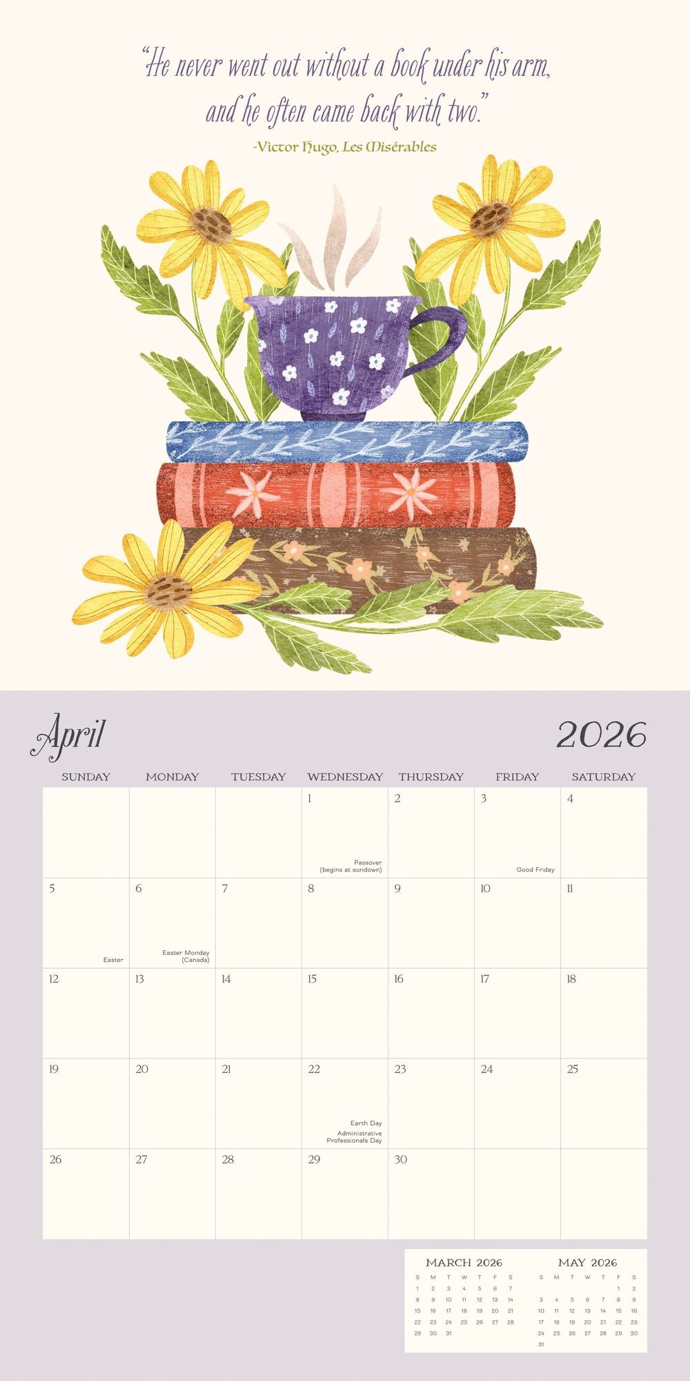 2026 BOOKS & FLOWERS STANDARD WALL CALENDAR - Exclusive