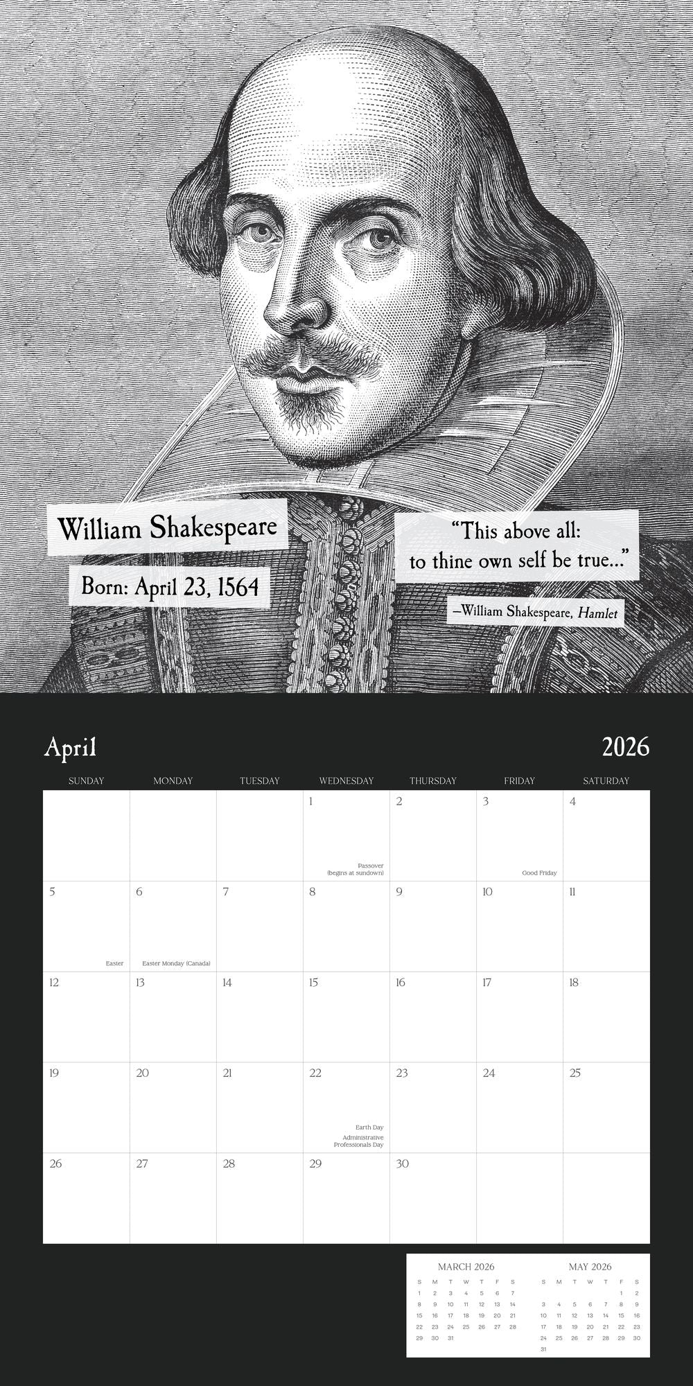 2026 AUTHORS BIRTHDAYS STANDARD WALL CALENDAR - Exclusive
