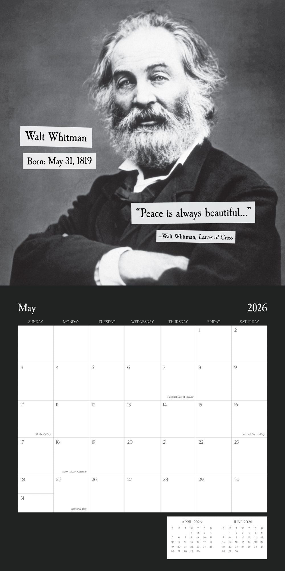 2026 AUTHORS BIRTHDAYS STANDARD WALL CALENDAR - Exclusive