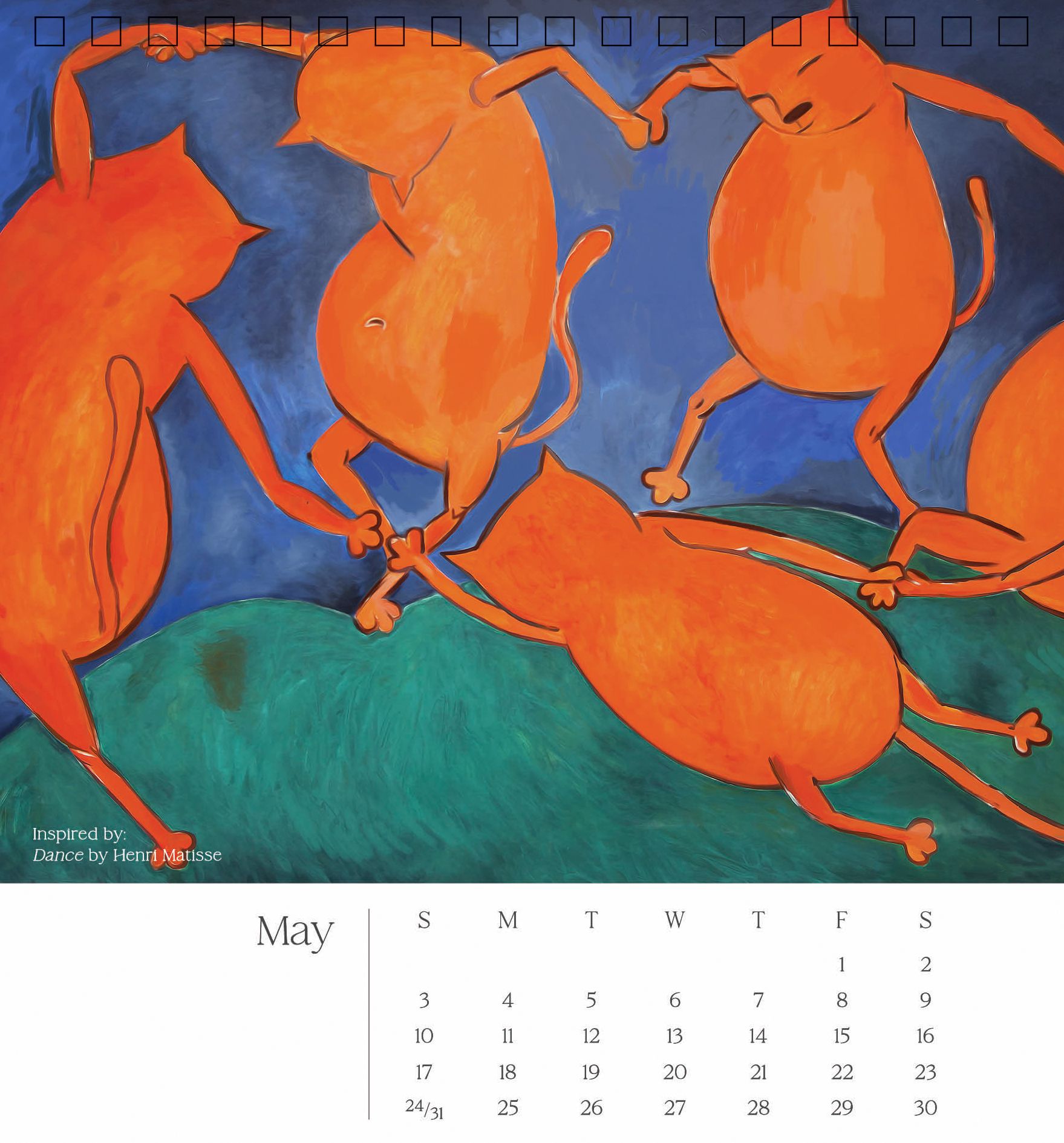 2026 CATS IN ART SPIRAL TOP DESK CALENDAR - Exclusive