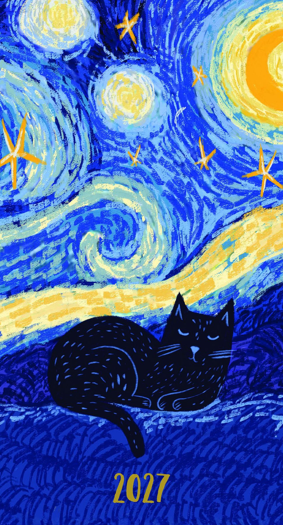 2026-2027 Mini Skinny Planner Starry Night Cat