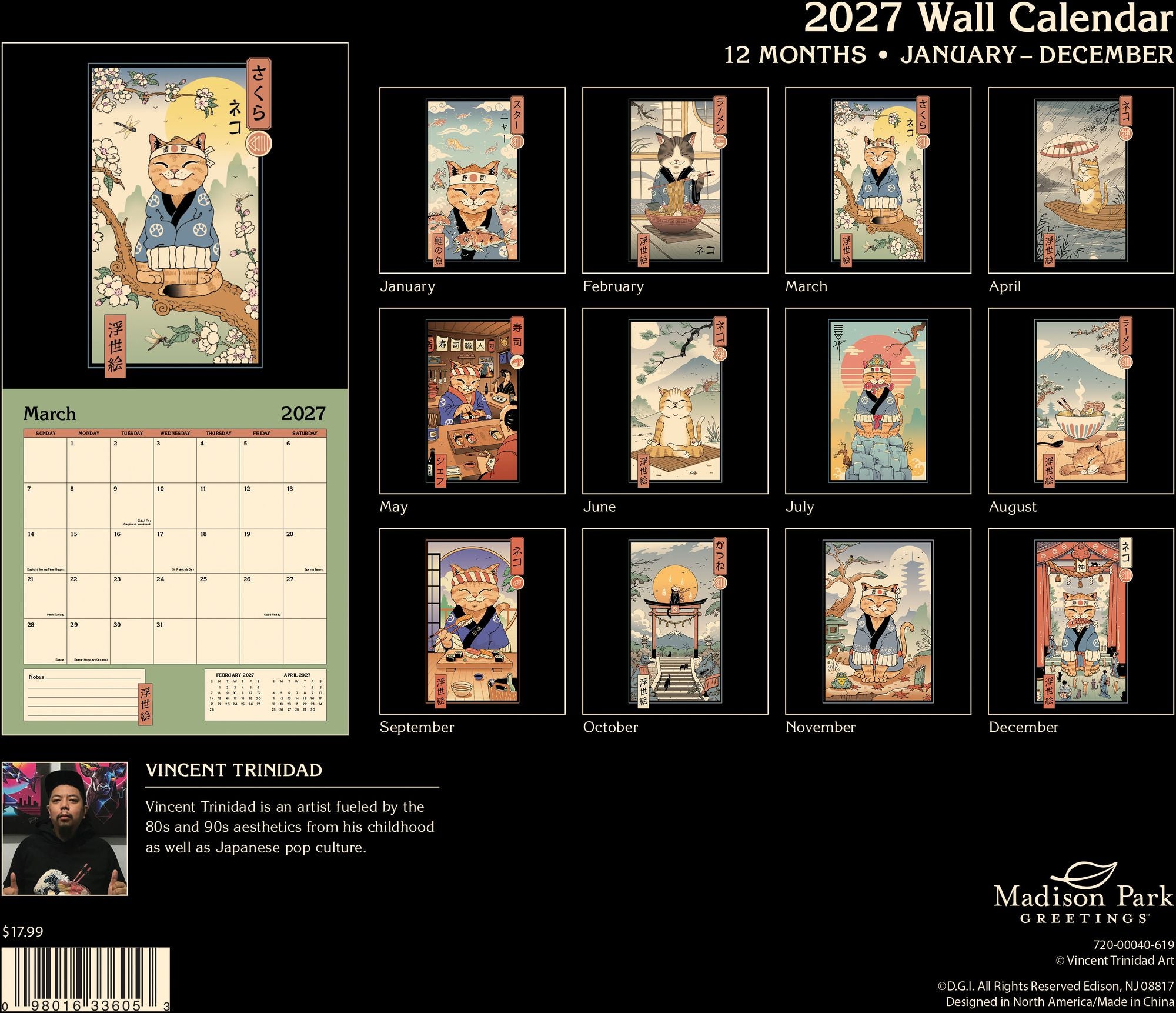2027 Wall Calendar - Vincent Trinidad Cats