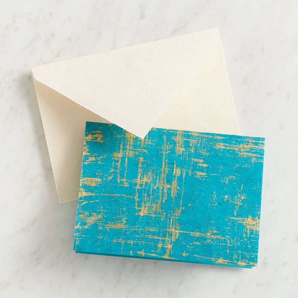 Gold Brush on Sea Green A2 Note Cards