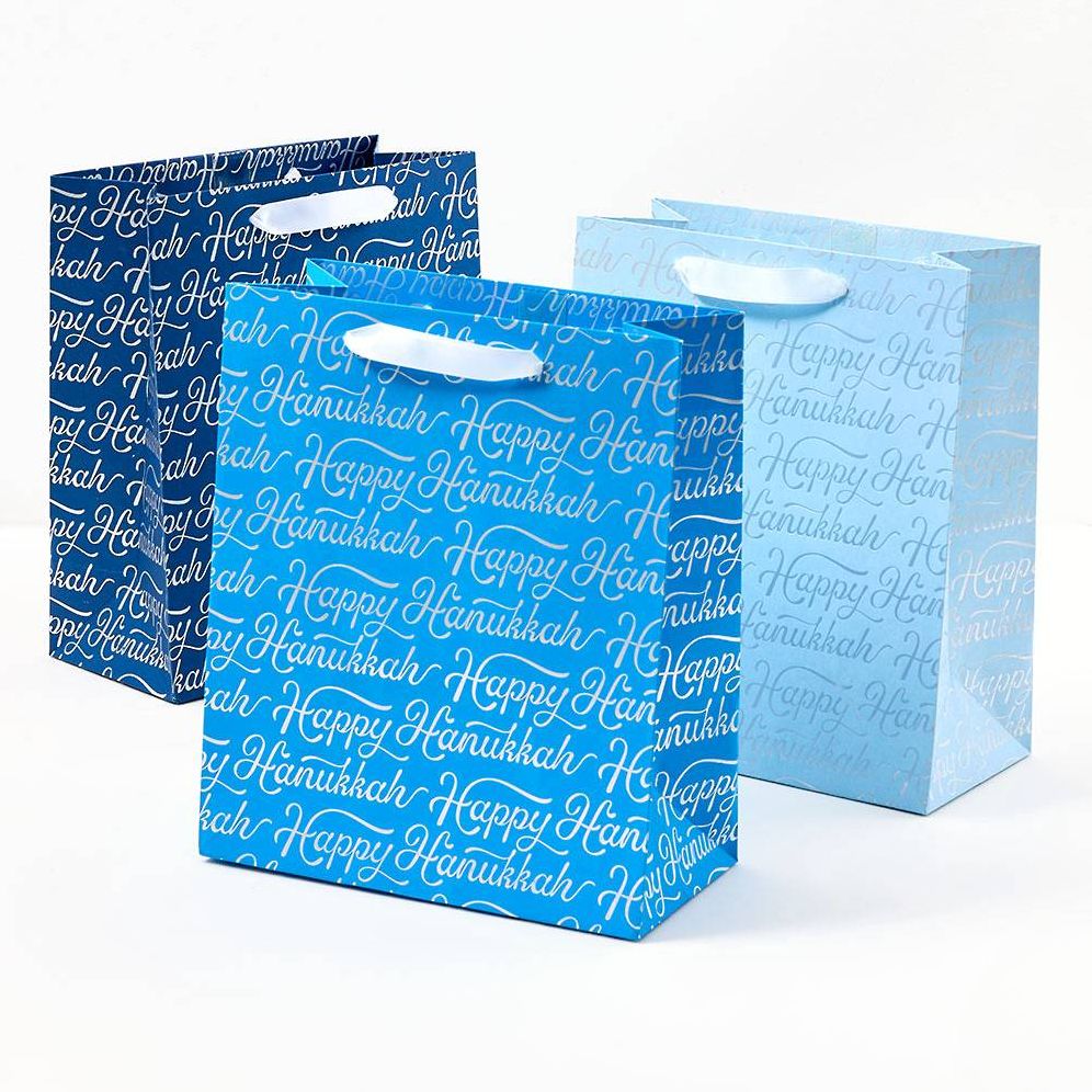 Happy Hanukkah Script Multicolor Medium Gift Bags S/3