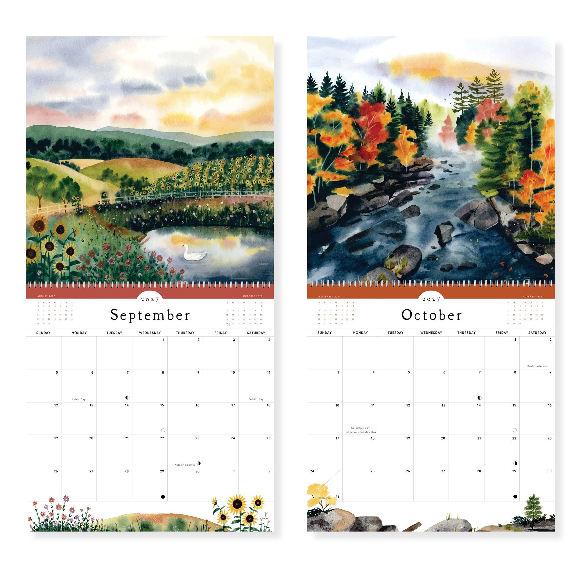 2027 Quiet Earth Watercolor Landscape Wall Calendar