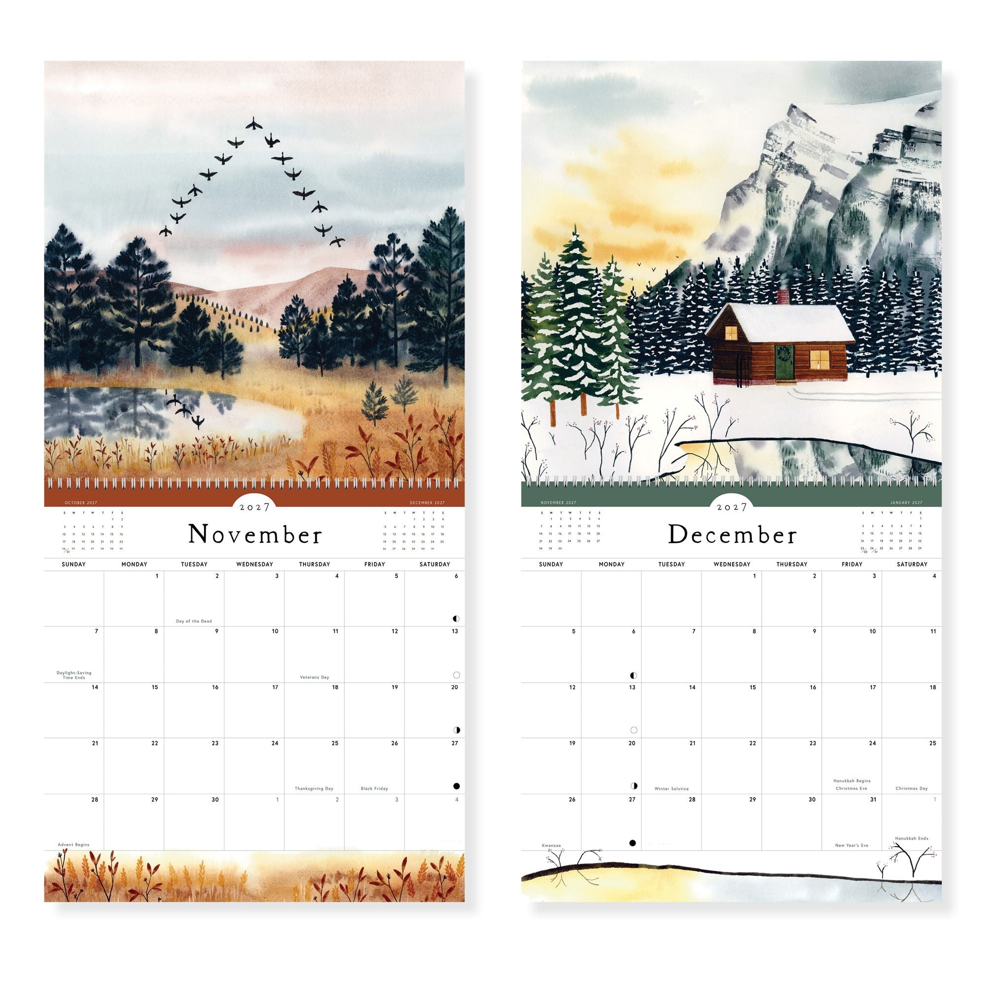 2027 Quiet Earth Watercolor Landscape Wall Calendar