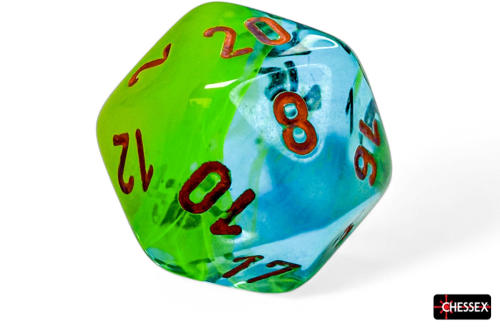 Gemini Polyhedral Plasma Green Teal/Orang w/Lmnry by Chessex