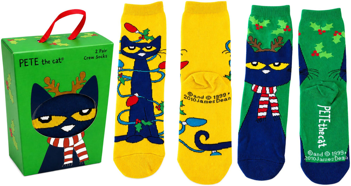 Pete the Cat Reindeer 2 Pair Kids Crew Sock Gift Set