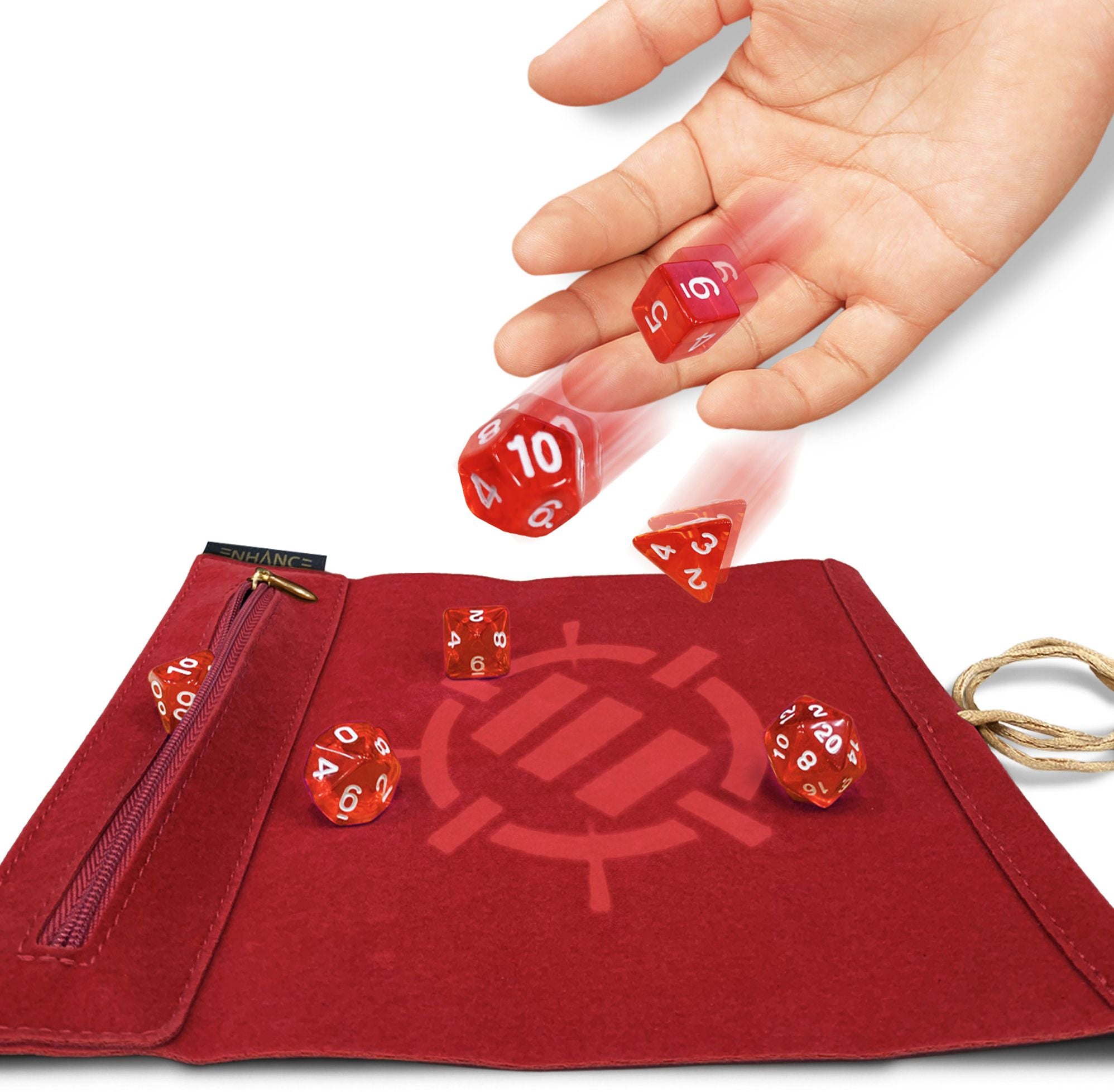 ROLL ON A SCROLL ACRYLIC DICE SET & CASE RED