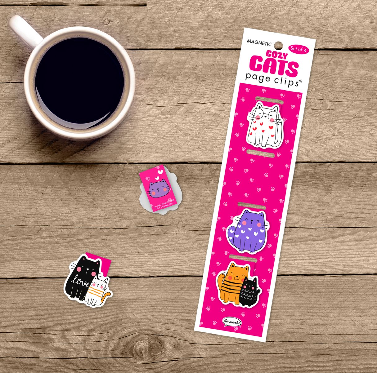 Cozy Cats Page Clip Bookmarks Set of 4