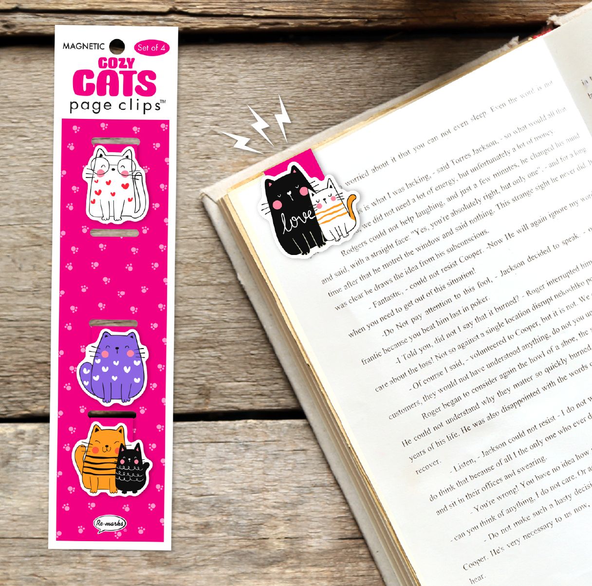 Cozy Cats Page Clip Bookmarks Set of 4
