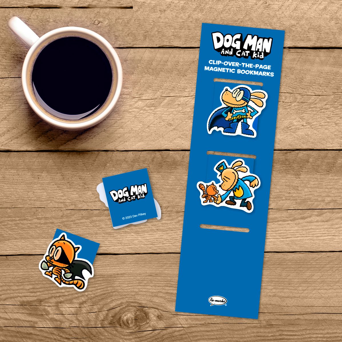 Dog Man and Cat Kid Character Magnetic Bookmark Trio