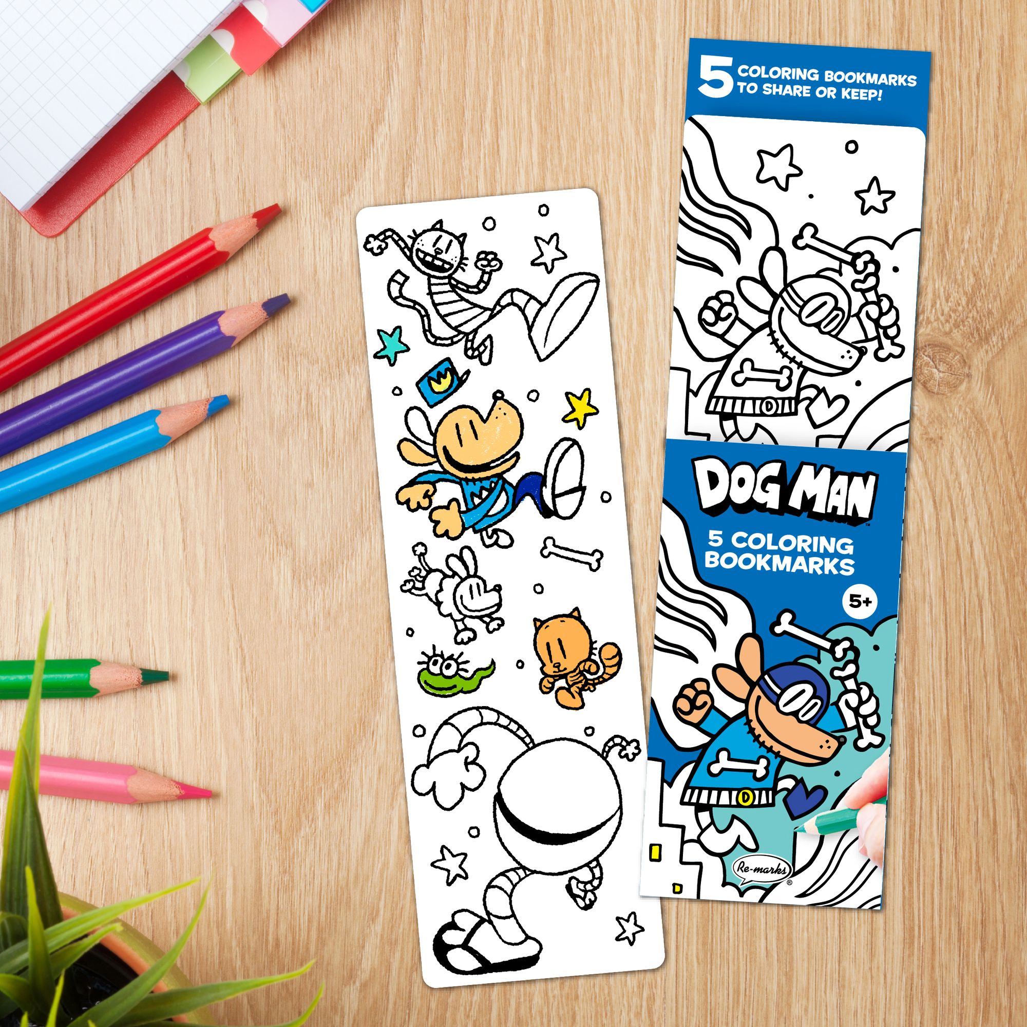 Dog Man Coloring Bookmarks Set of 5