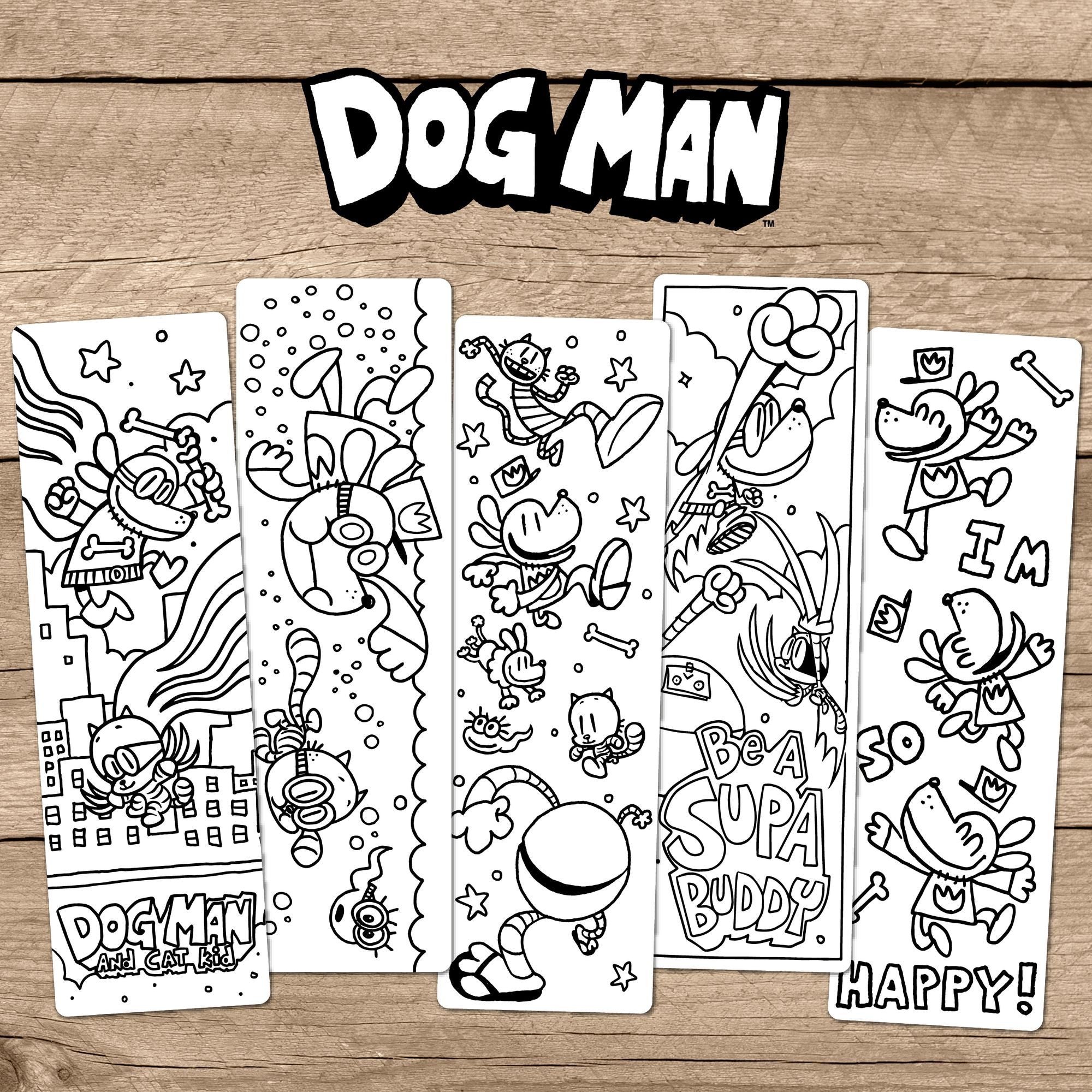 Dog Man Coloring Bookmarks Set of 5