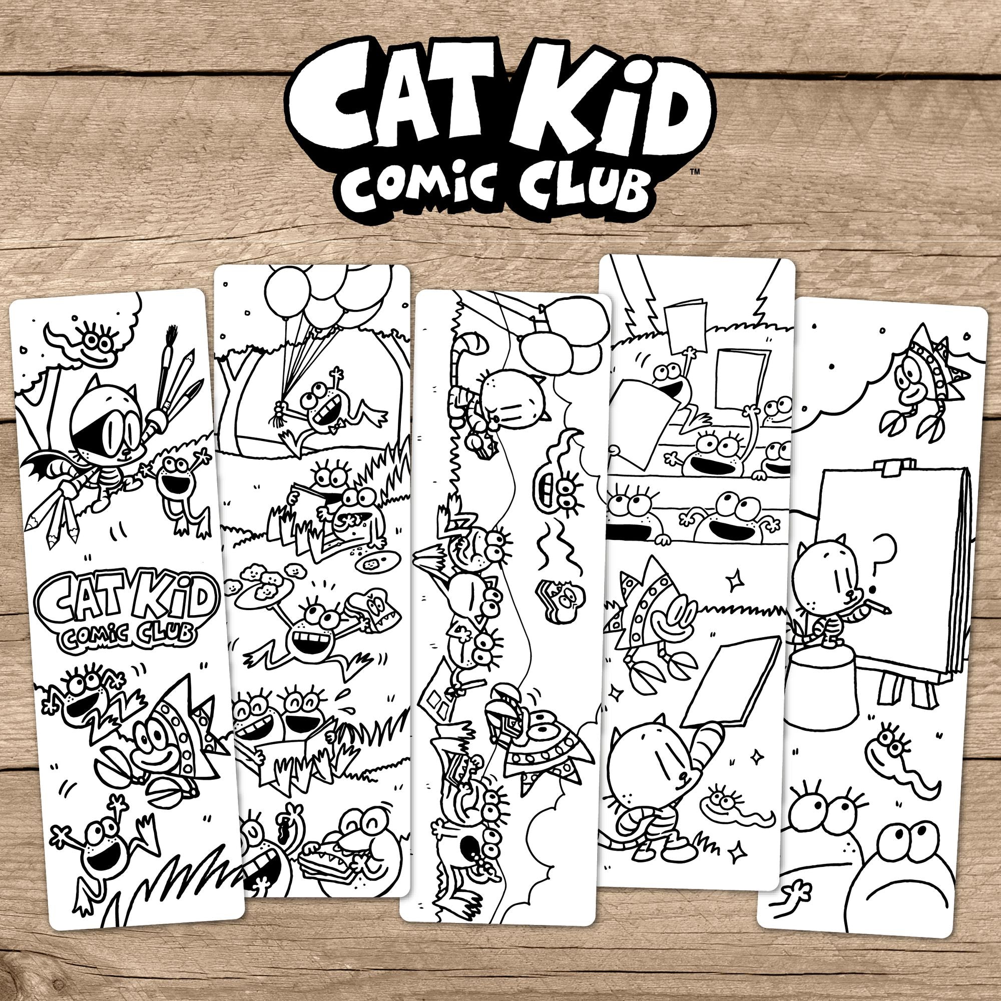 Cat Kid Coloring Bookmarks Set of 5