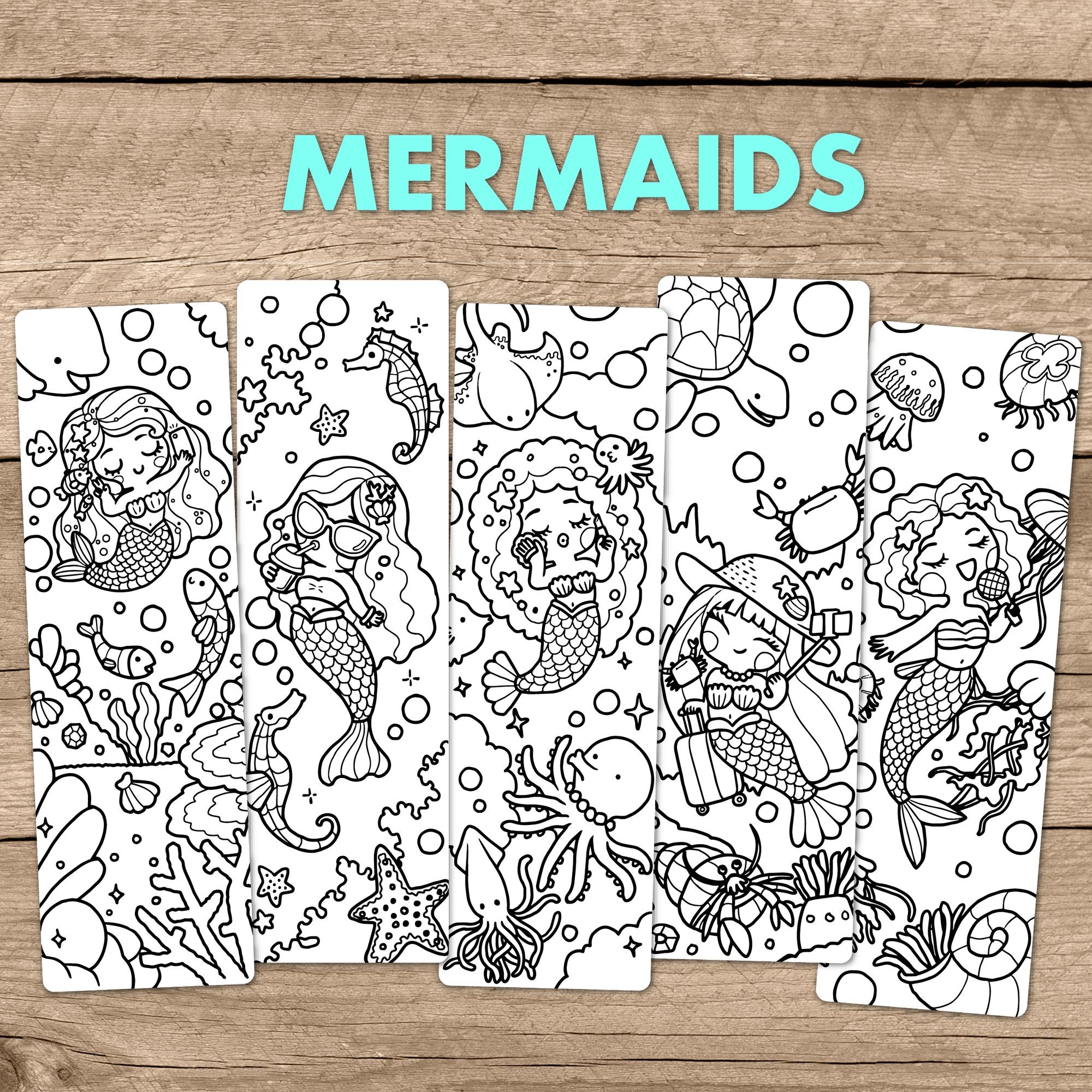 Mermaids Coloring Bookmarks Set of 5