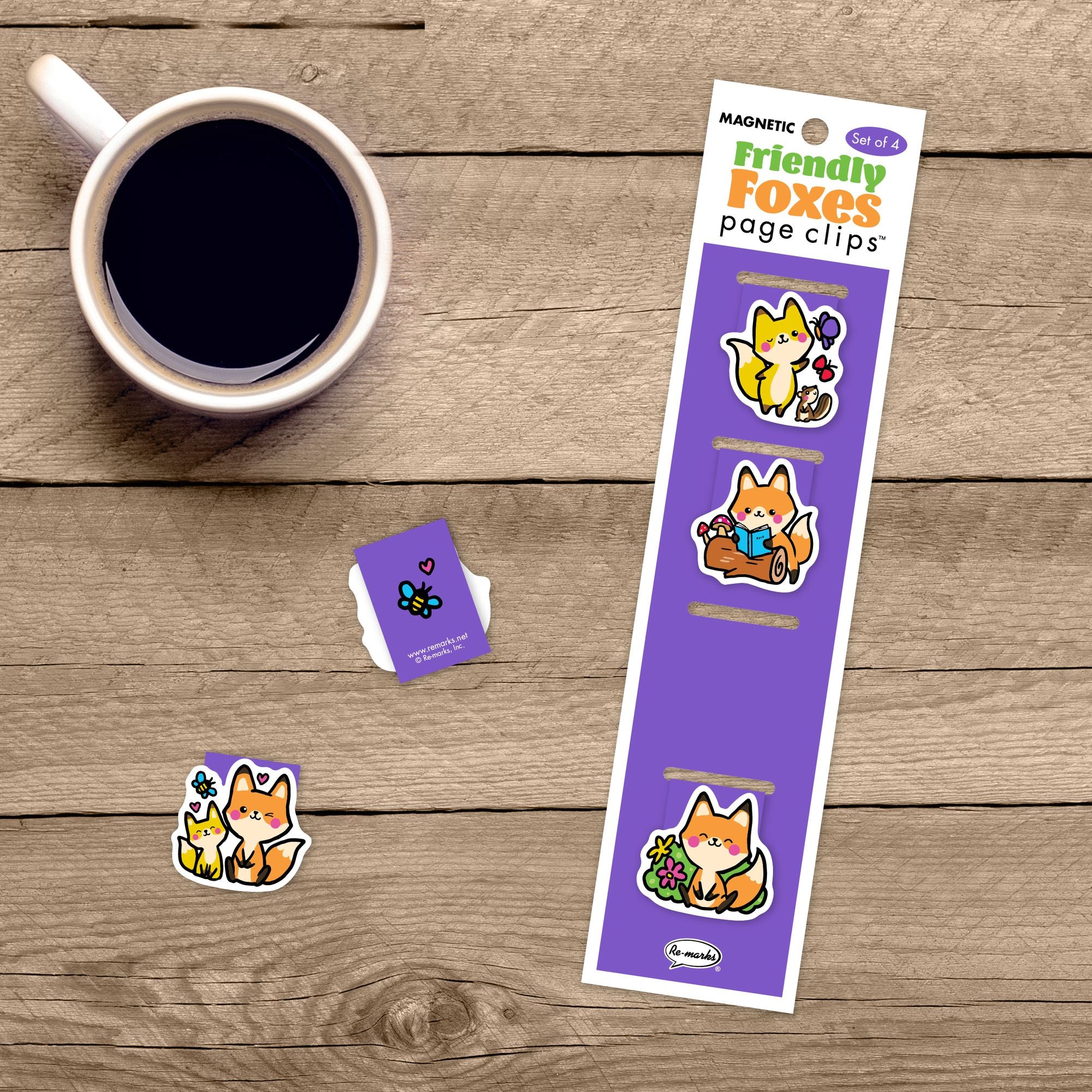 Friendly Foxes Page Clip Bookmarks Set of 4